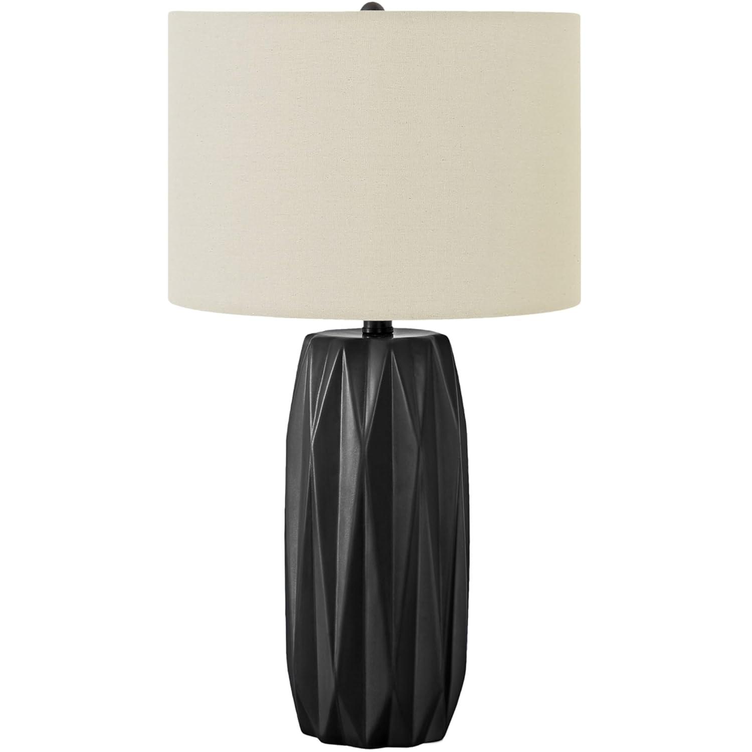 Benjara Table Lamp, 25 Inch Black Textured Ceramic Base, Ivory Fabric Shade