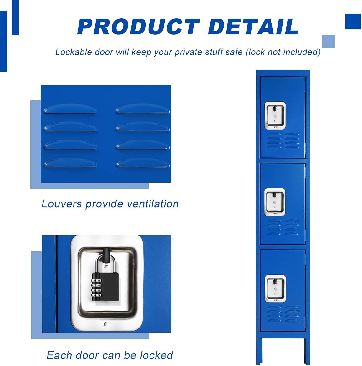 Blue Triple-Tier Lockable Steel Office Locker Cabinet