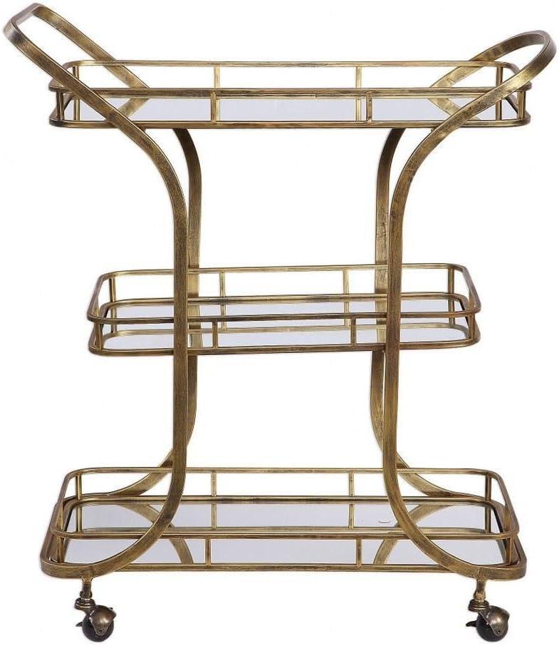 Uttermost Stassi 33" Wide Antiqued Gold Serving Bar Cart