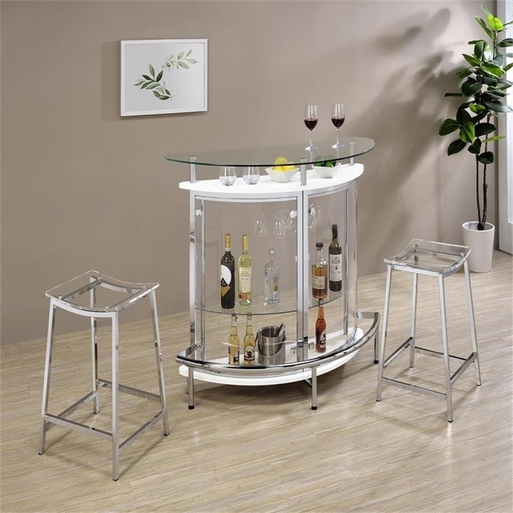 Contemporary White Metal and Clear Acrylic Home Bar Unit