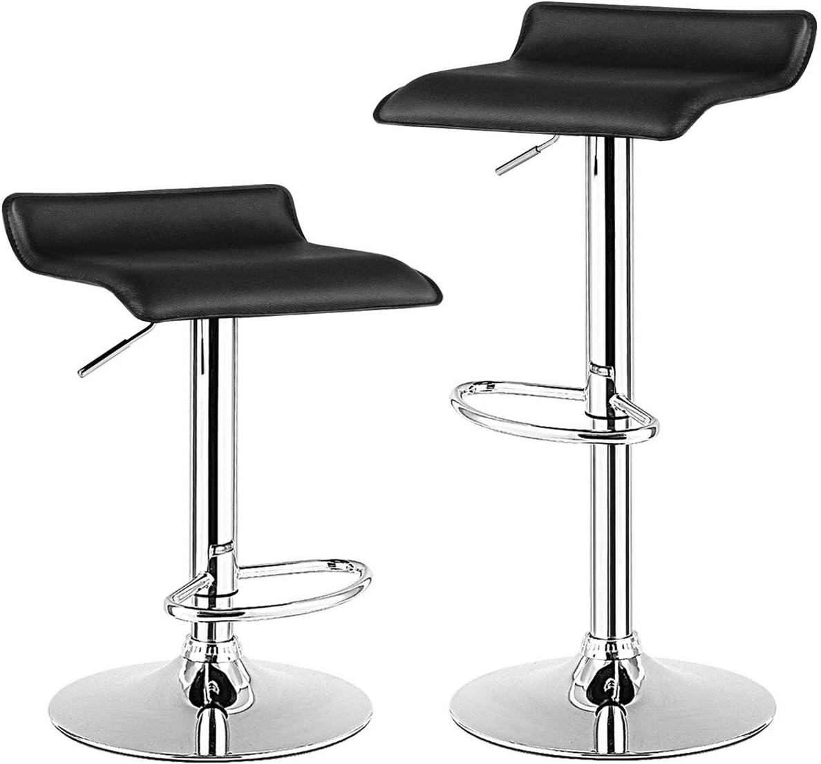 Sleek Adjustable Swivel Backless Bar Stool in Black Leather