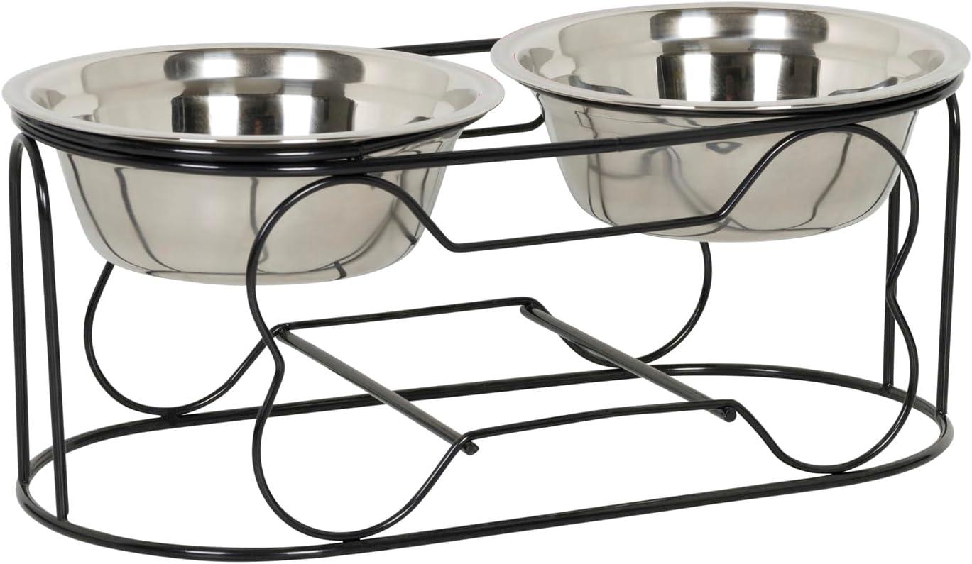 YML 5-Inch Wrought Iron Stand with Small Double Stainless Steel Feeder Bowl