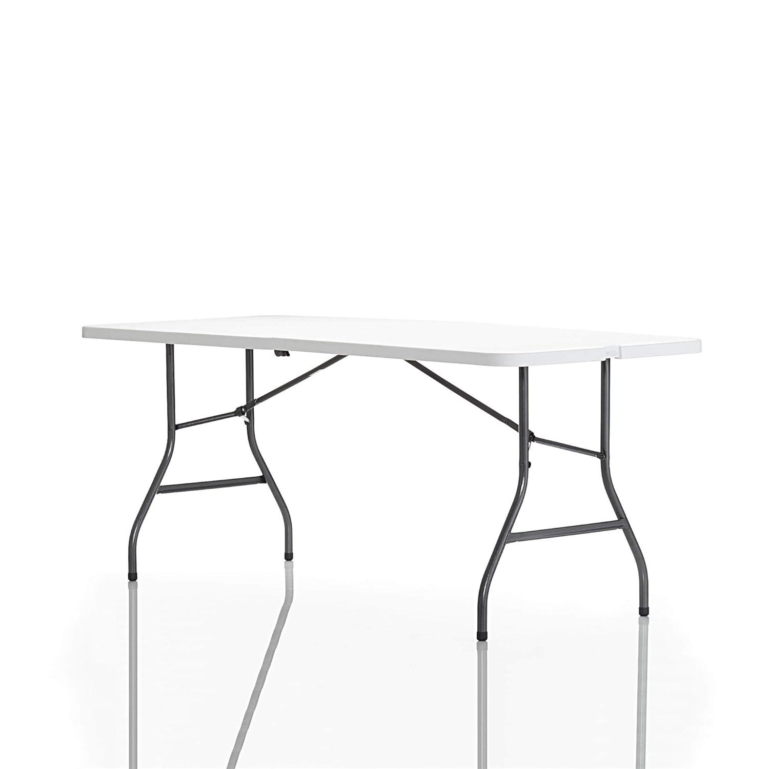 COSCO 6' Fold-in-Half Banquet Table with Handle and Locking Latch, White