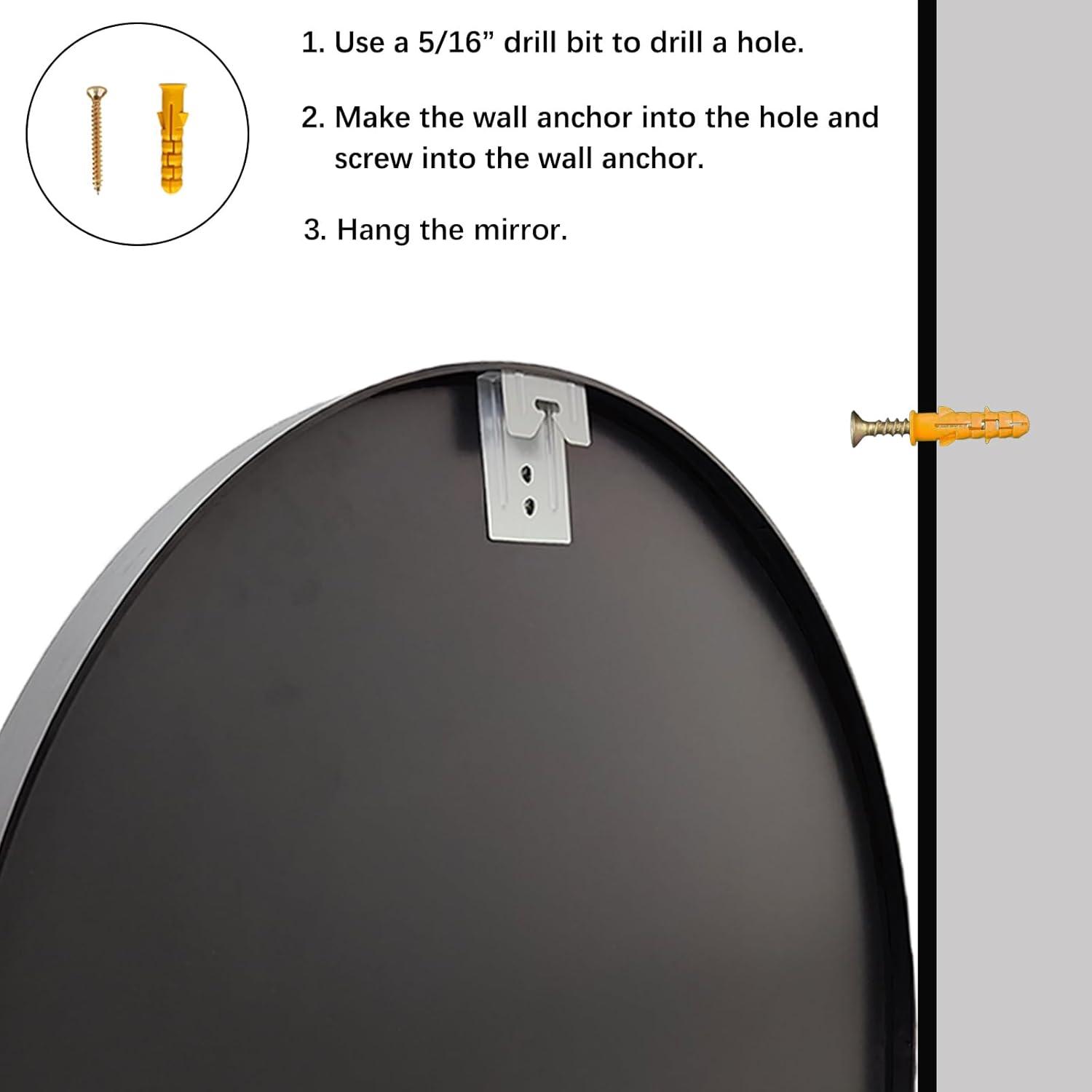 Black Round Mirror, Round Mirror 24 inch, Black Circle Mirrors Metal Frame, Wall Mounted Mirrors for Living Room, Bathroom, Wall, Entryway, Rustic.