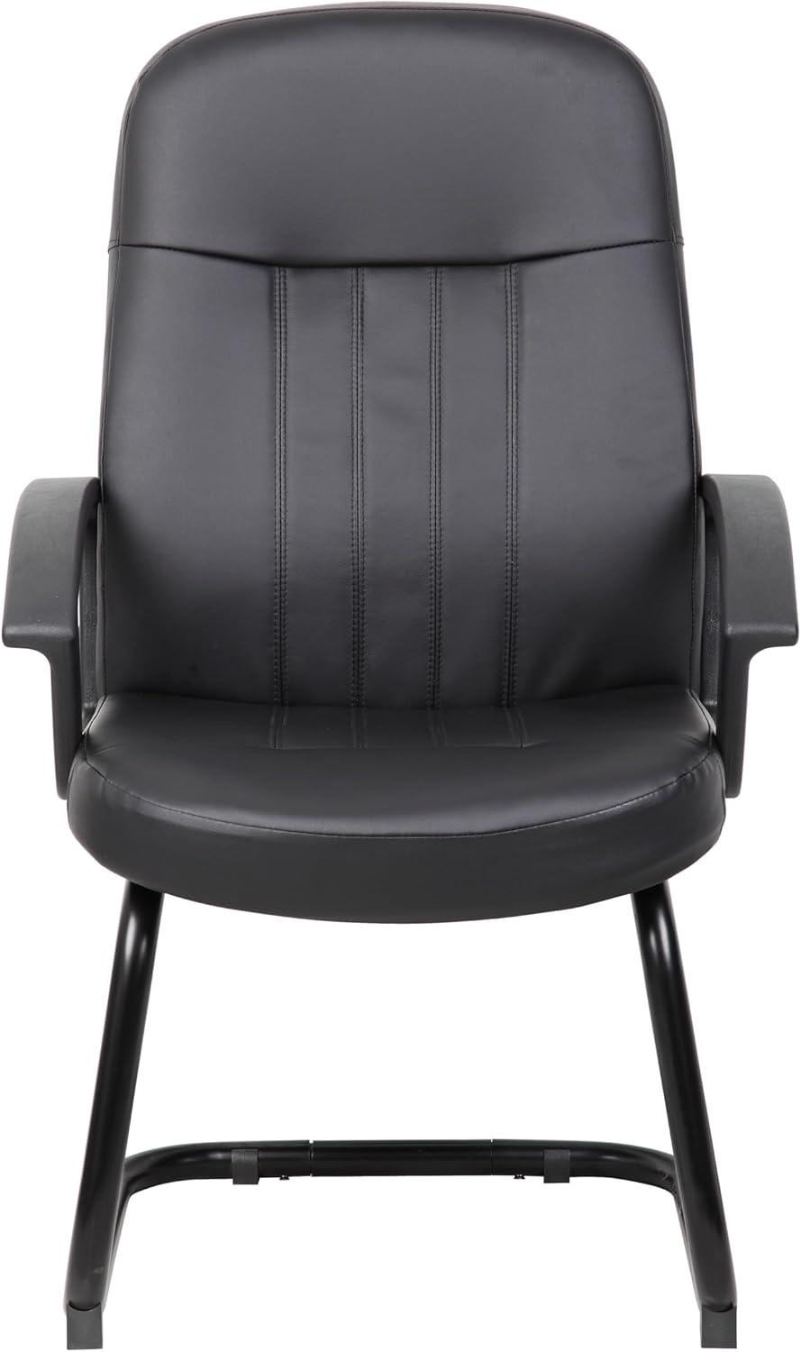Executive Leather Budget Guest Chair Black - Boss Office Products: Metal Frame, Padded, Fixed Arms, Spot Clean