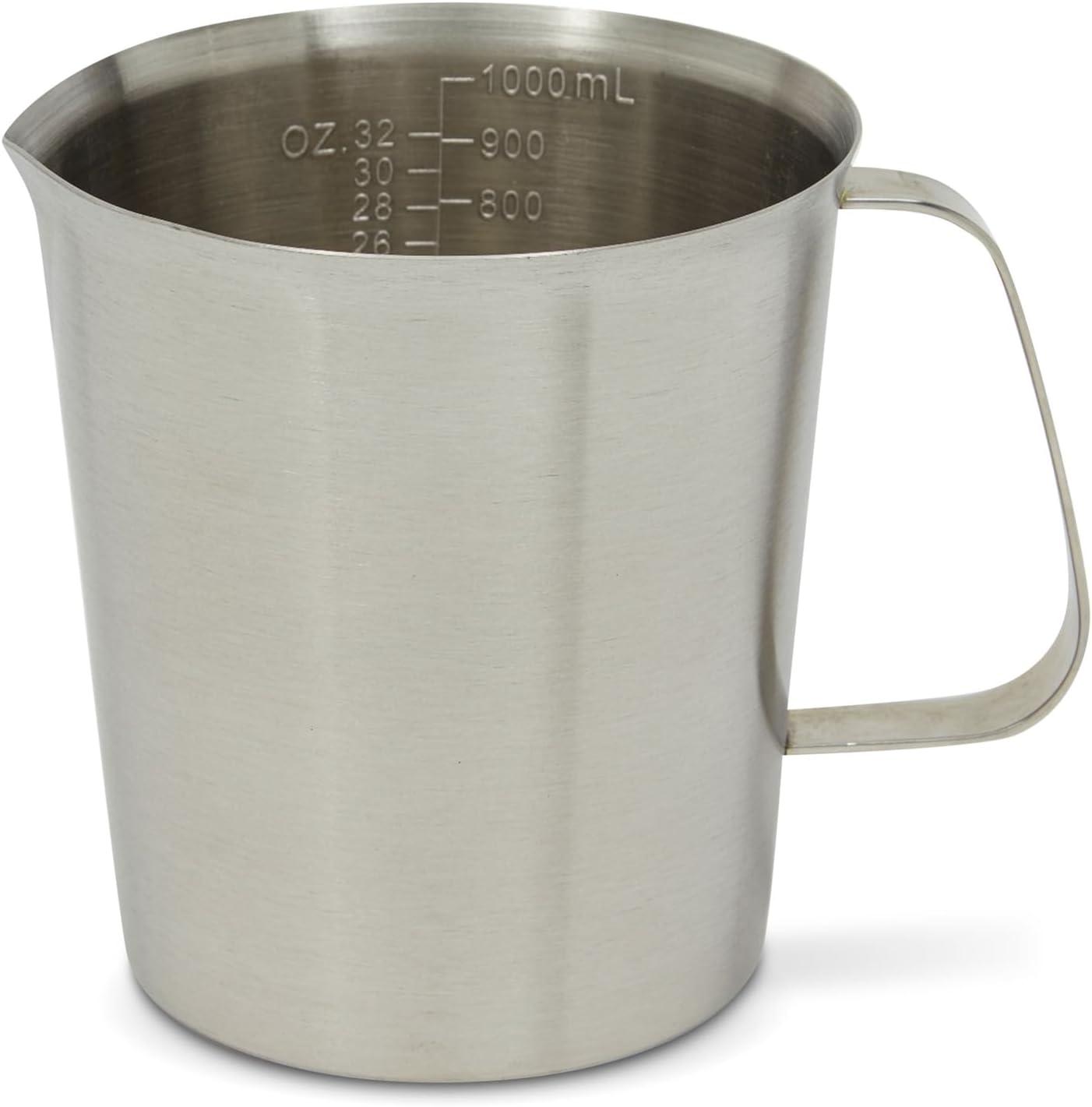 Juvale 32 oz Stainless Steel Measuring Cup with Handle, 1000 ml Metal Pitcher with Ounces and Milliliters Marking