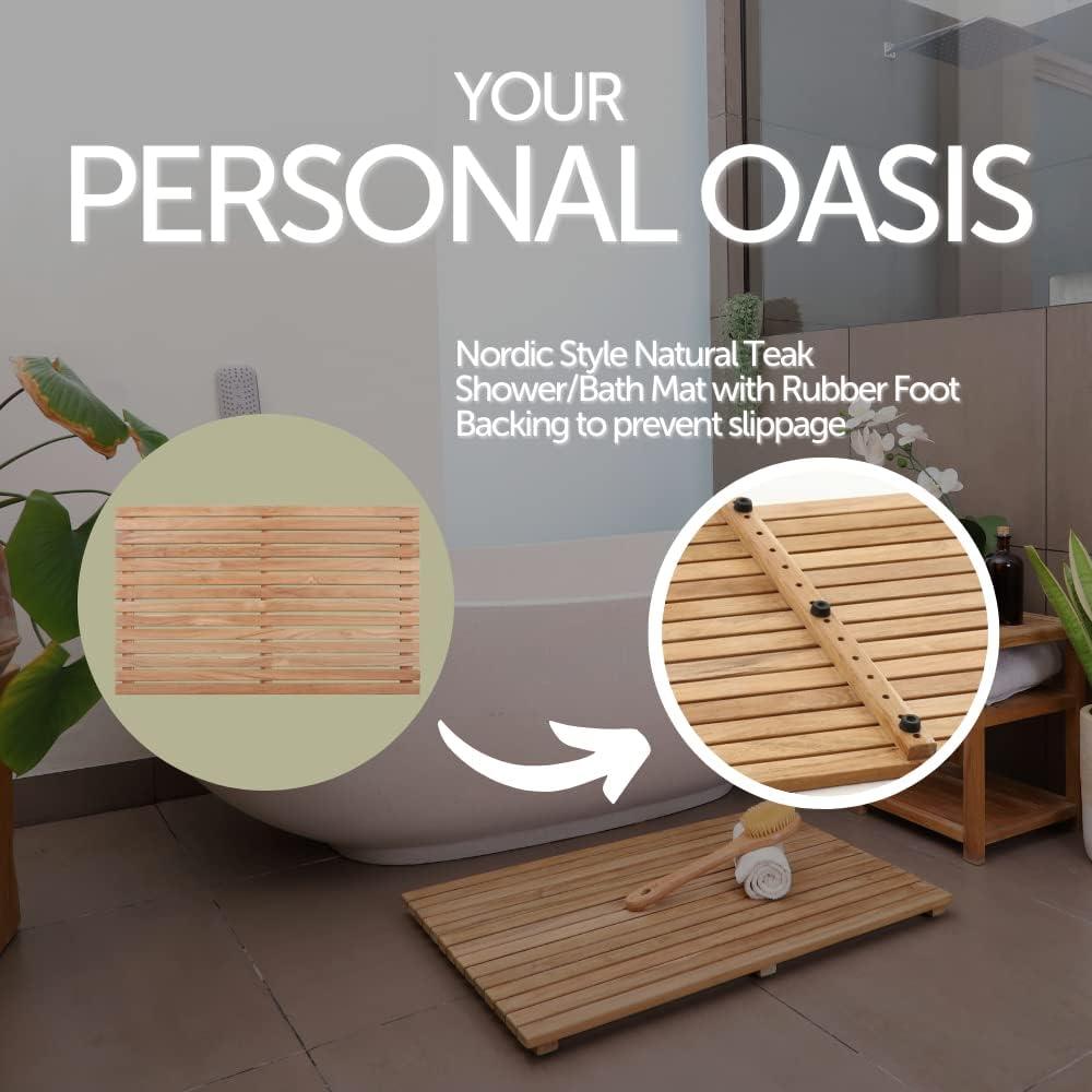 Nordic Teak 31.4" x 19.6" Natural Shower and Bath Mat - Beige