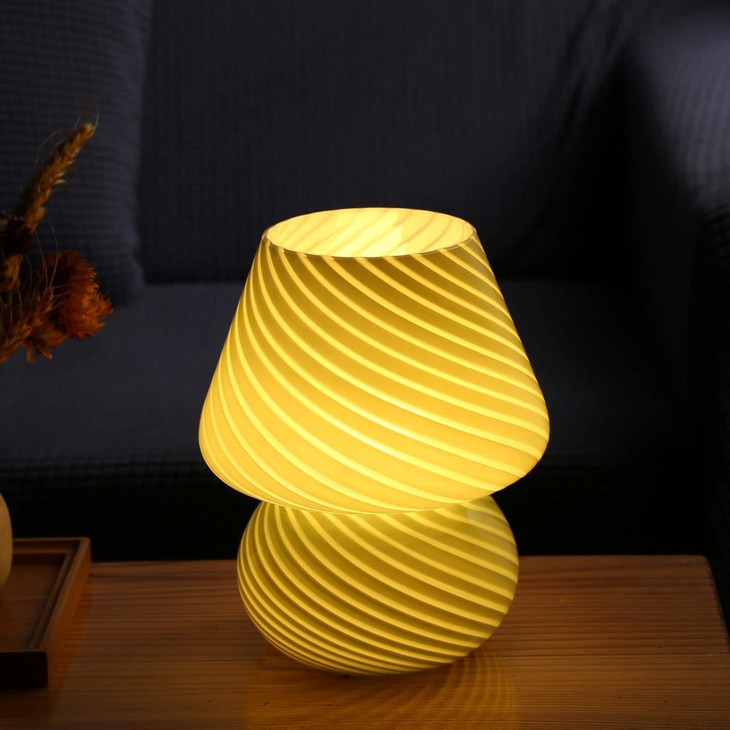 Small Beige Glass Mushroom Table Lamp