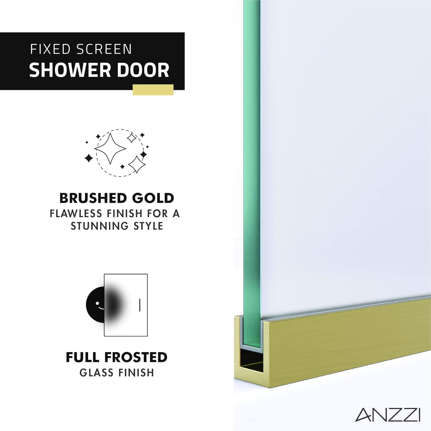 Veil Series 34” W x 74” H Frameless Glass Fixed Shower Screen Shower Door