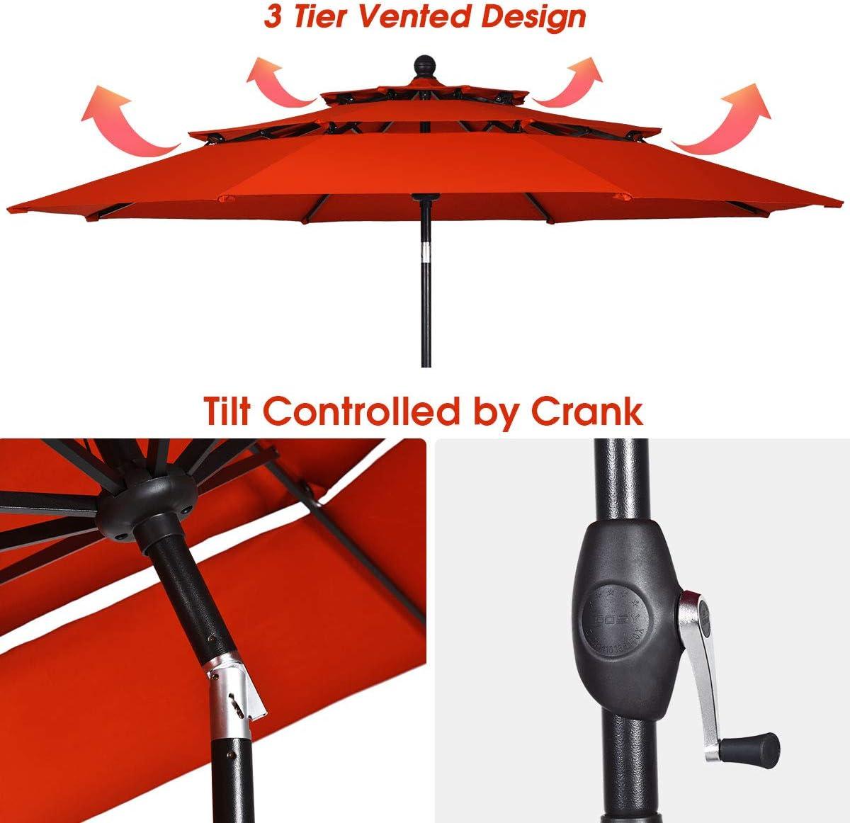 10' Orange Polyester Octagonal Patio Umbrella with Crank Lift