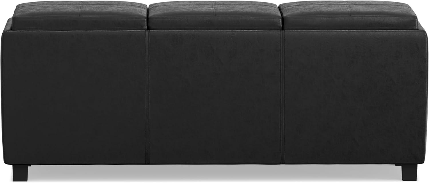 Simpli Home Avalon 42"W Upholstered Storage Ottoman with 3 Flip-Over Serving Trays