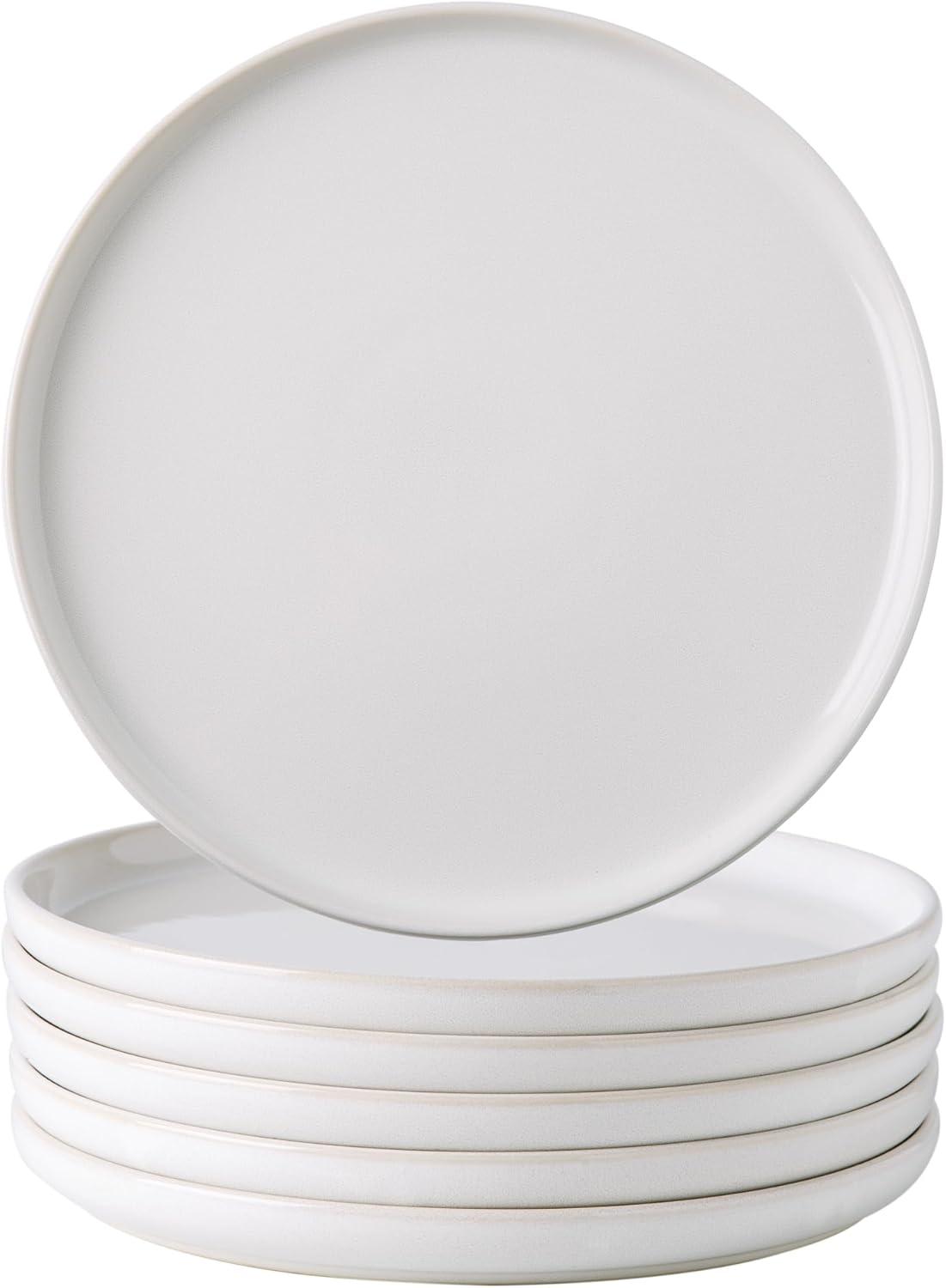 Ceramic White Dinner Plates Set of 6 for Kitchen, 10.5 inch Large Serving Dishes Sesame Glaze Porcelain for Gifts Salad Pasta, Scratch Resistant