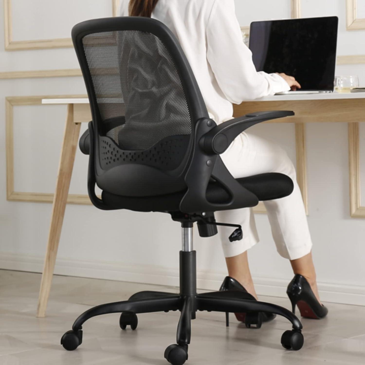 Black Mesh Ergonomic Swivel Task Chair with Adjustable Arms