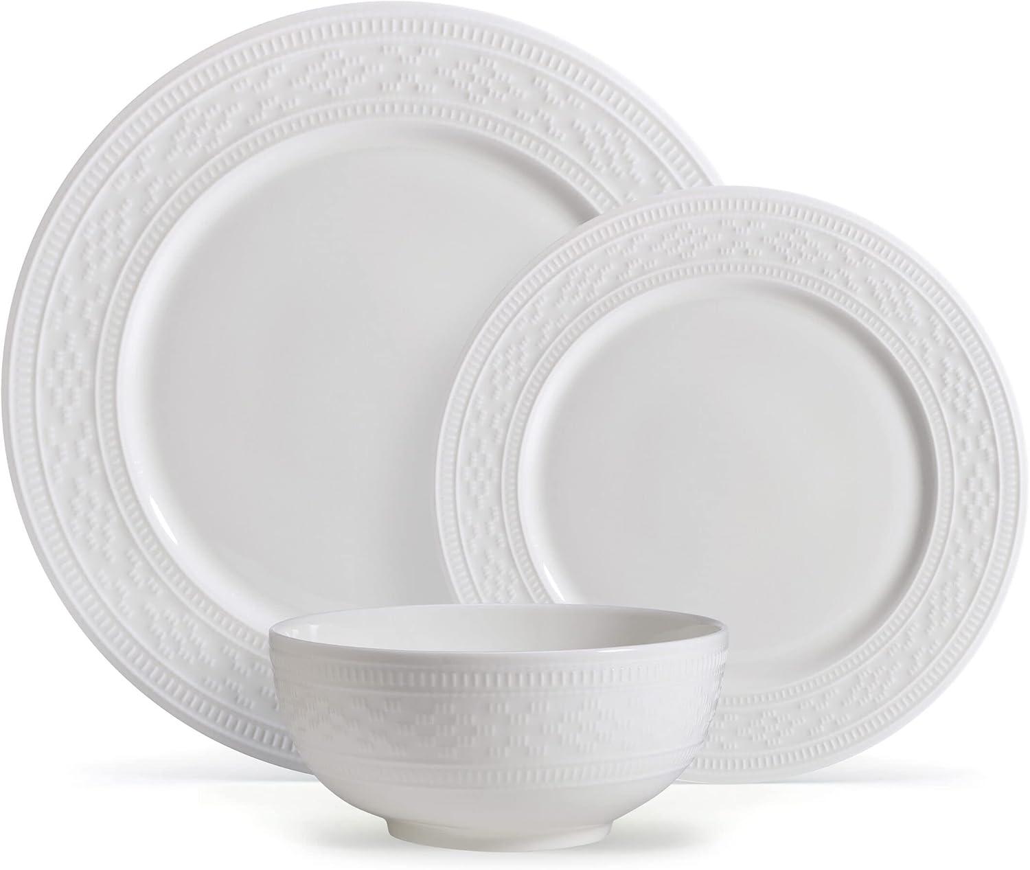 White Porcelain 12-Piece Dinnerware Set, Service for 4