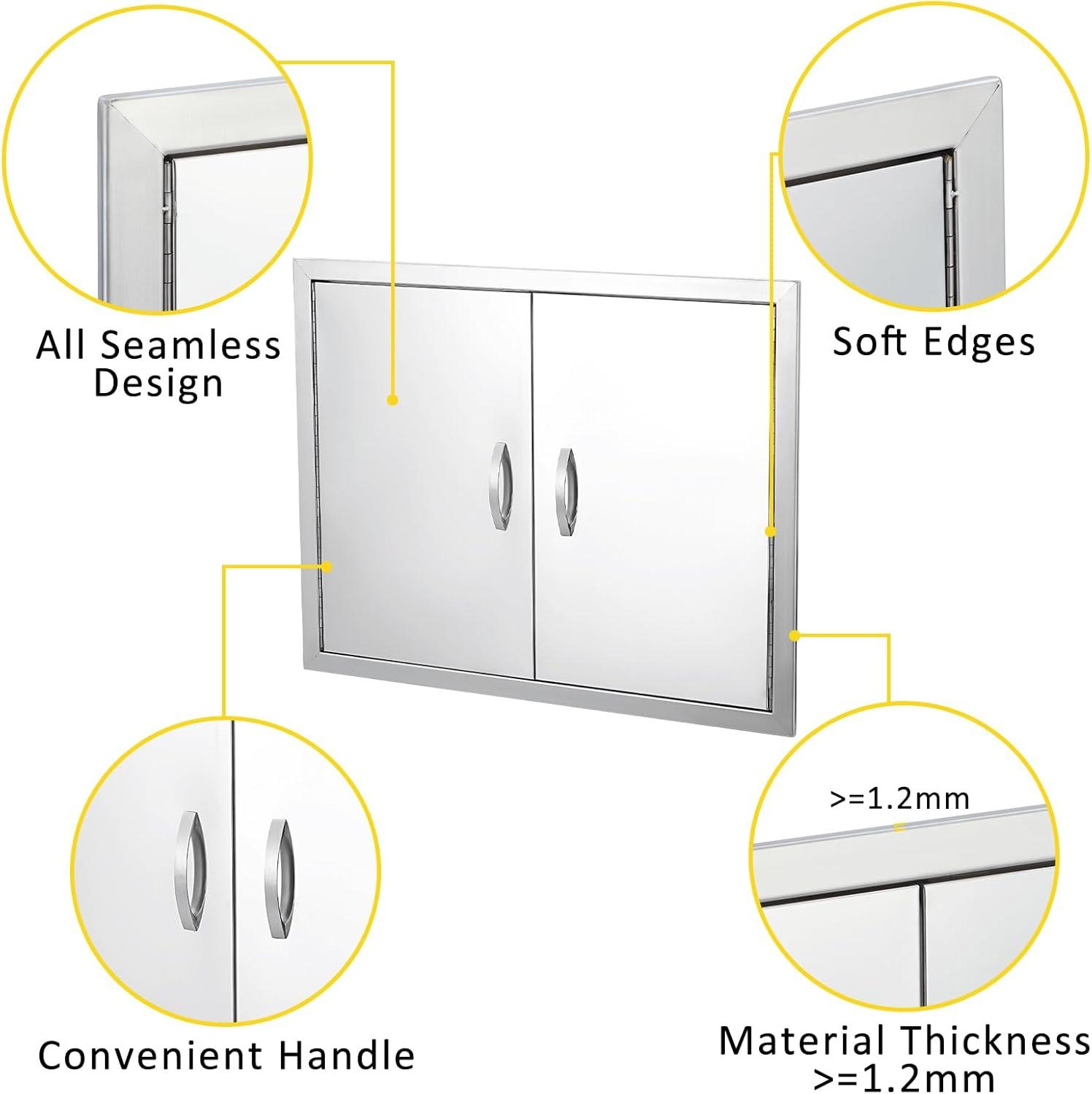 WhizMax BBQ Access Door,26" W x 24" H, Double Outdoor Kitchen Door, Stainless Steel with Handle for Outside,Commercial,BBQ Island,Grilling Station,Outside Cabinet