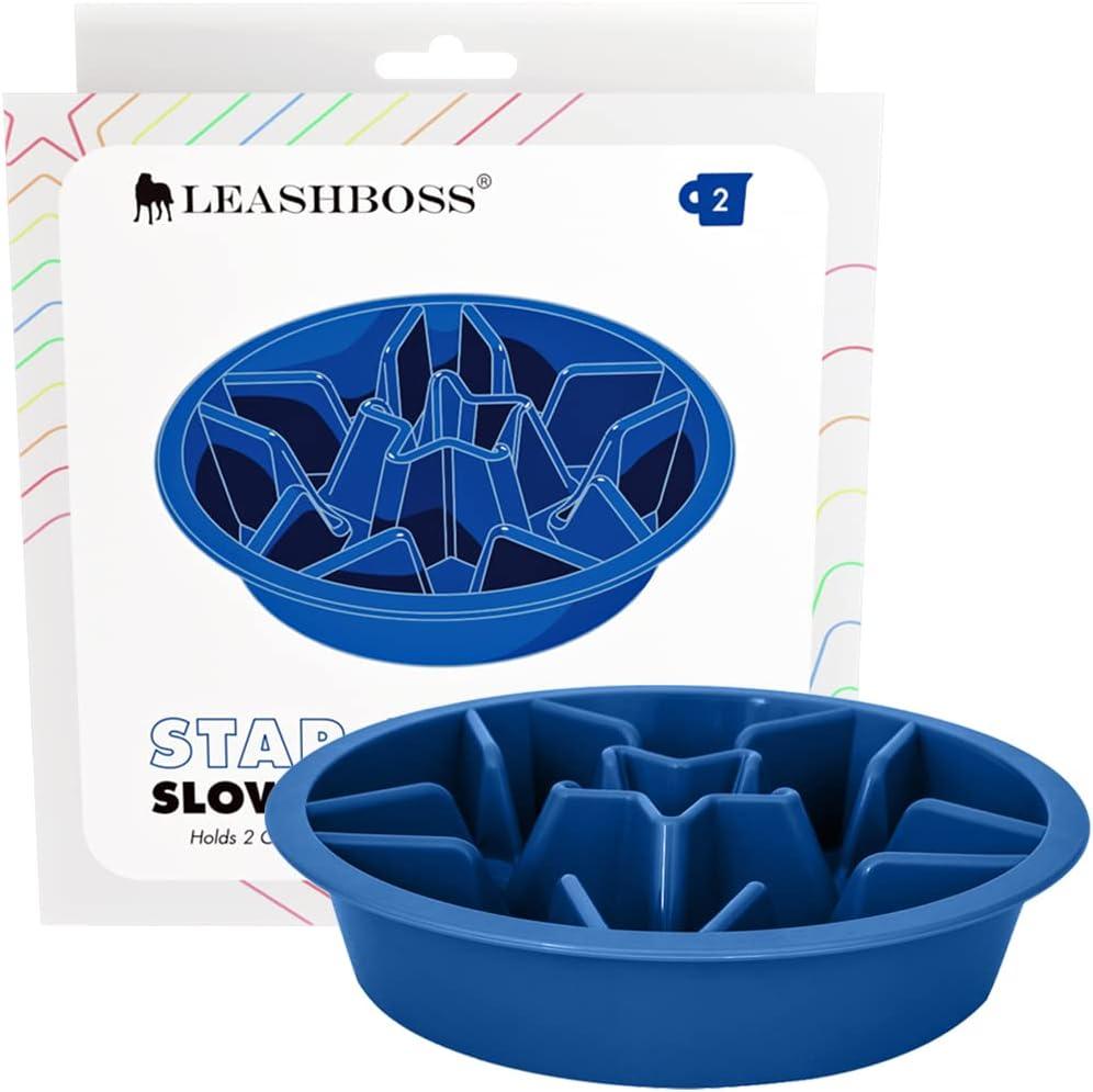 Blue Slow Feed Dog Bowl with Maze for Raised Feeders