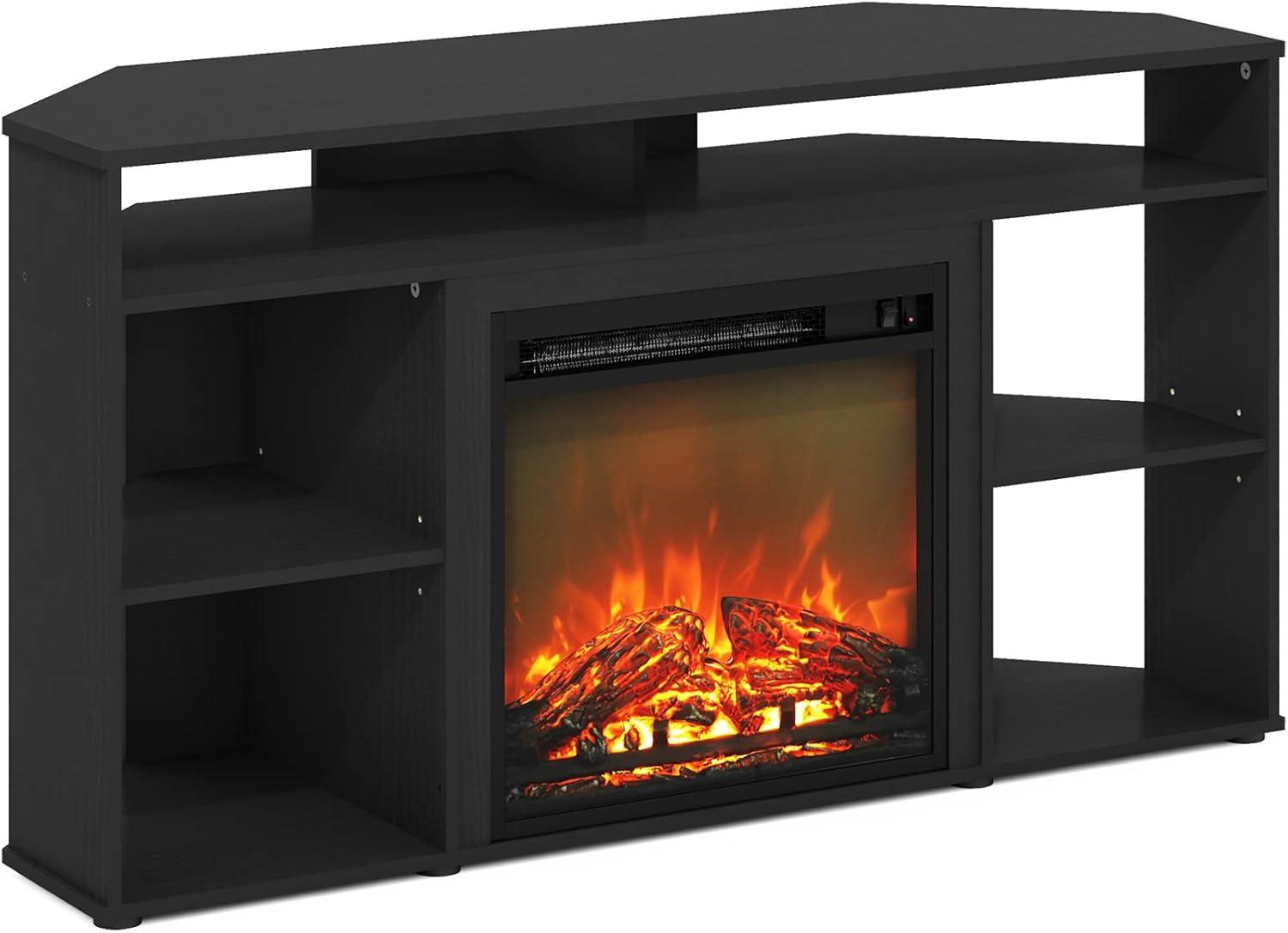 Furinno Jensen Corner TV Stand with Fireplace for TV up to 55 in, Americano