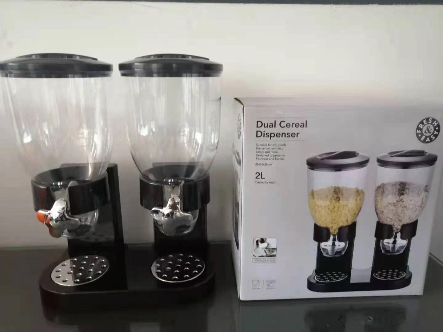 Dual Cereal Dispensers 2L Capacity Each, Storage Countertop Cereal Containers, Dry Food Dispenser with Dual Control, for Nuts Rice Granola