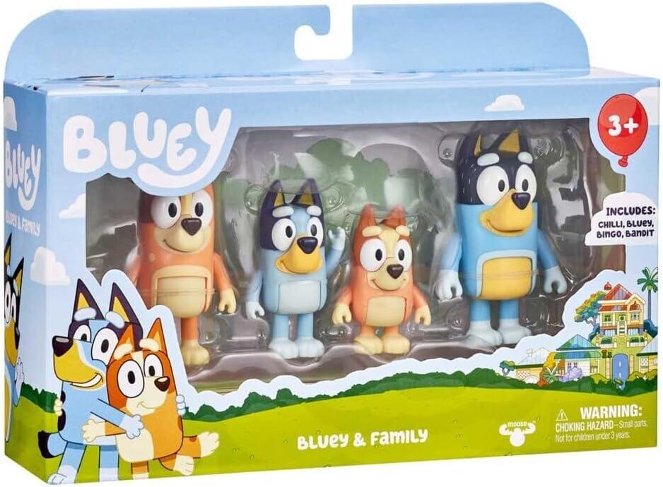 Bluey Family Figure 4-Pack, with Mum Dad Bingo Bluey, Ages 3+, Toddler Toys