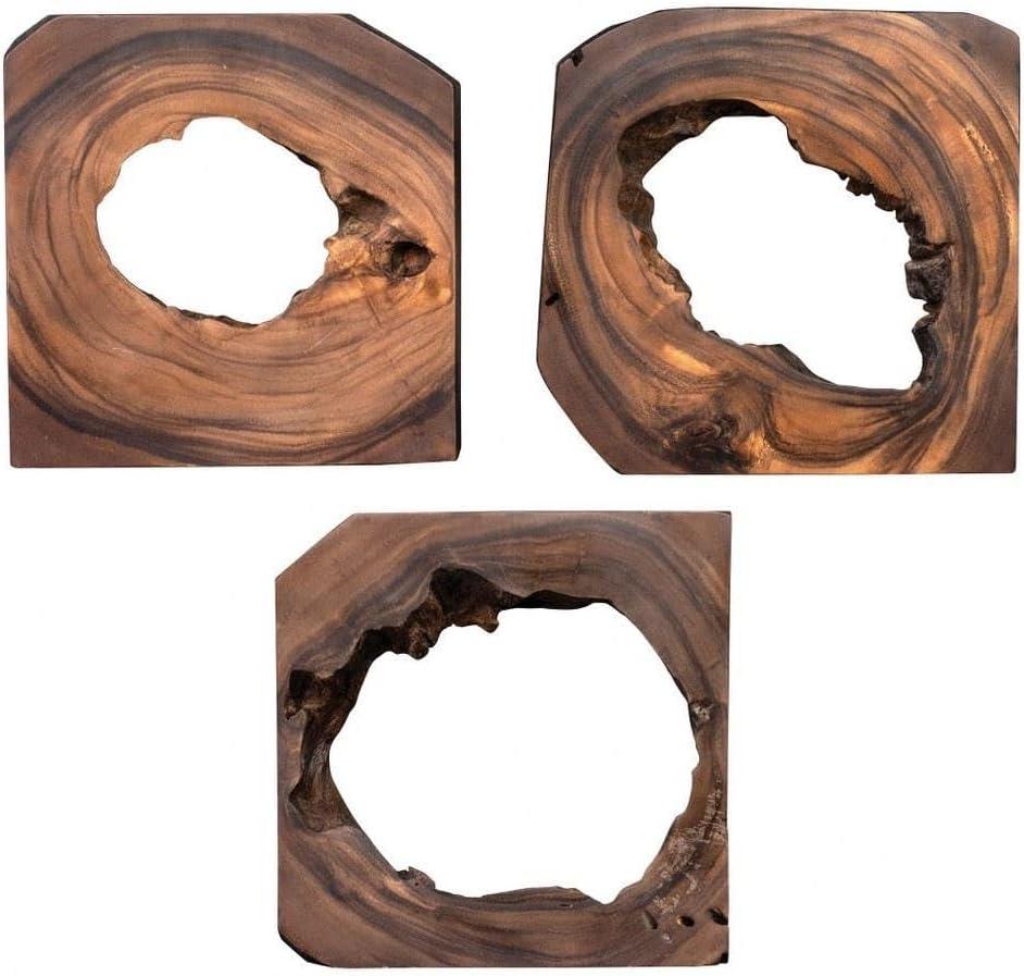 Adlai 12-Inch Brown Suar Wood Wall Art Set