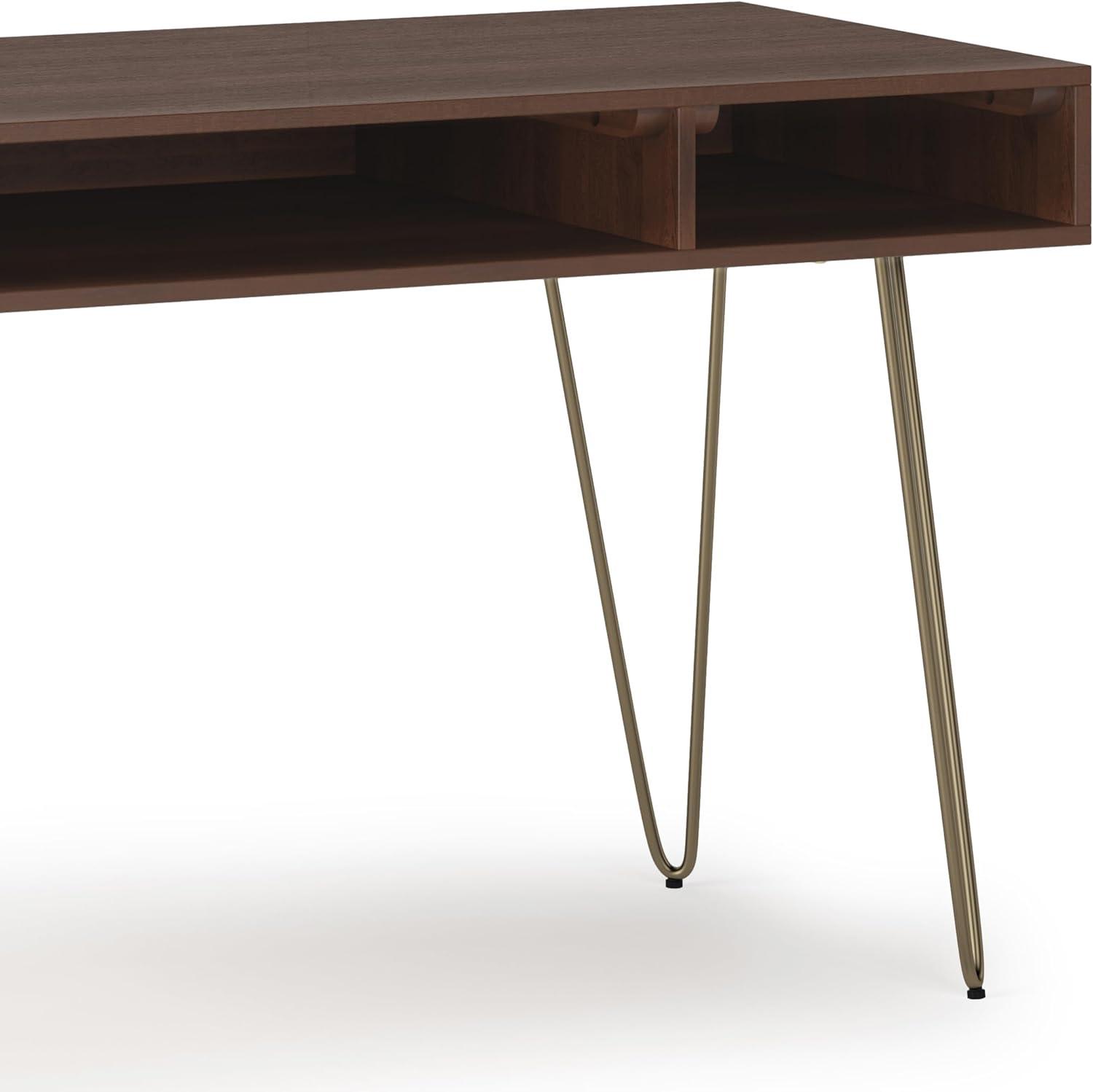 Simpli Home Hunter 60" Solid Wood Writing Desk in Umber Brown and Gold