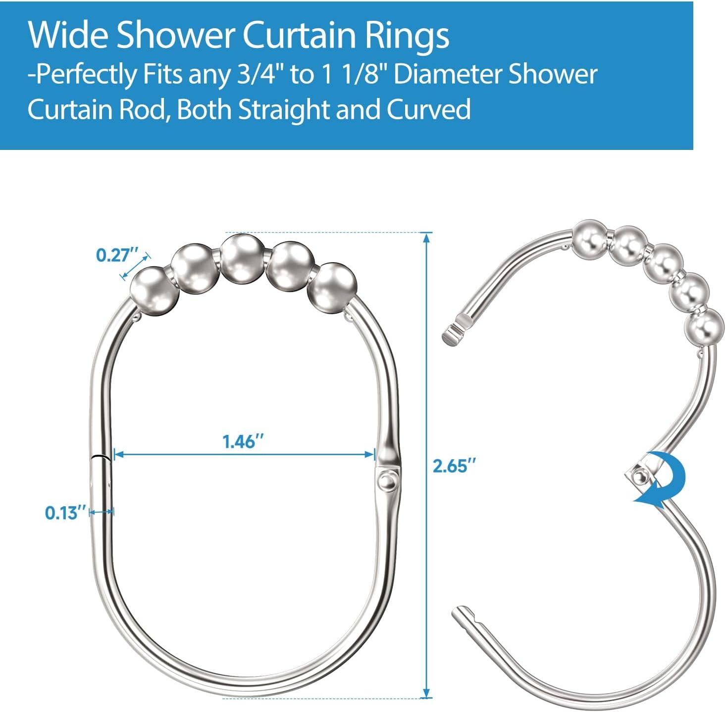 12PCS Wide Shower Curtain Hooks, Rust Proof Stainless Steel Shower Curtain Rings, Heavy Duty Shower Hooks for Shower Curtain Bathroom Curtain Hooks, Easy Glide Rollers, Set of 12, Chrome Chrome