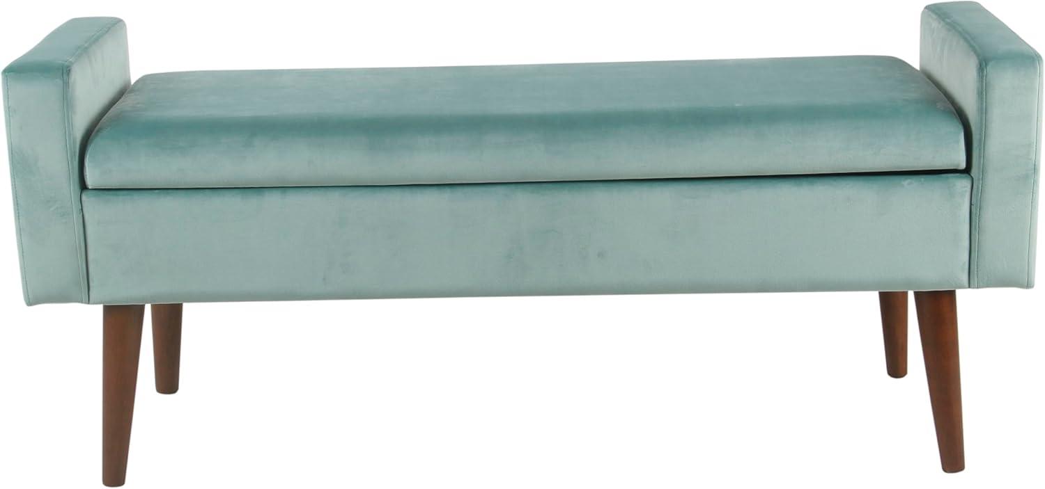 HomePop Fulton Velvet Storage Bench Aqua Blue: Mid-Century, Hinged Lid, Upholstered, Plywood Frame