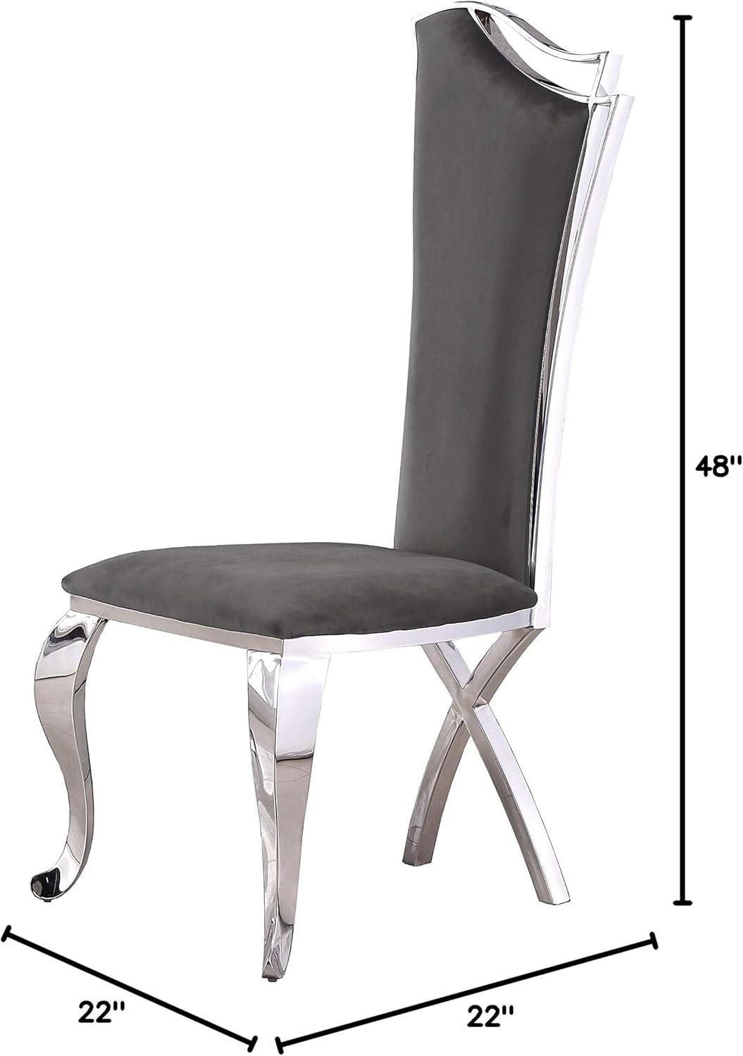 Gray Velvet Upholstered High Back Side Chair with Metal Frame