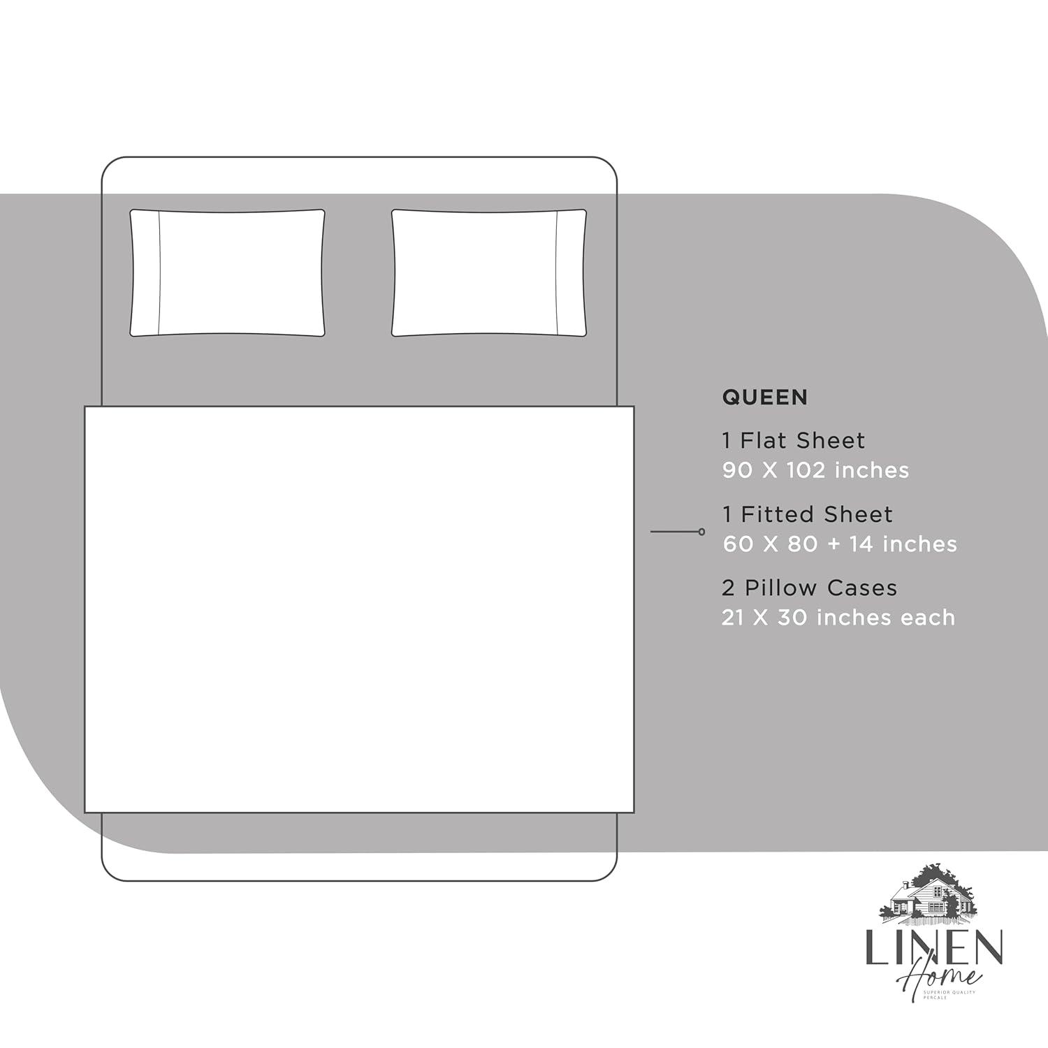 100% Cotton Percale Sheets Queen Size, White, Deep Pocket, 4 Piece - 1 Flat, 1 Deep Pocket Fitted Sheet and 2 Pillowcases, Crisp Cool and Strong Bed Linen