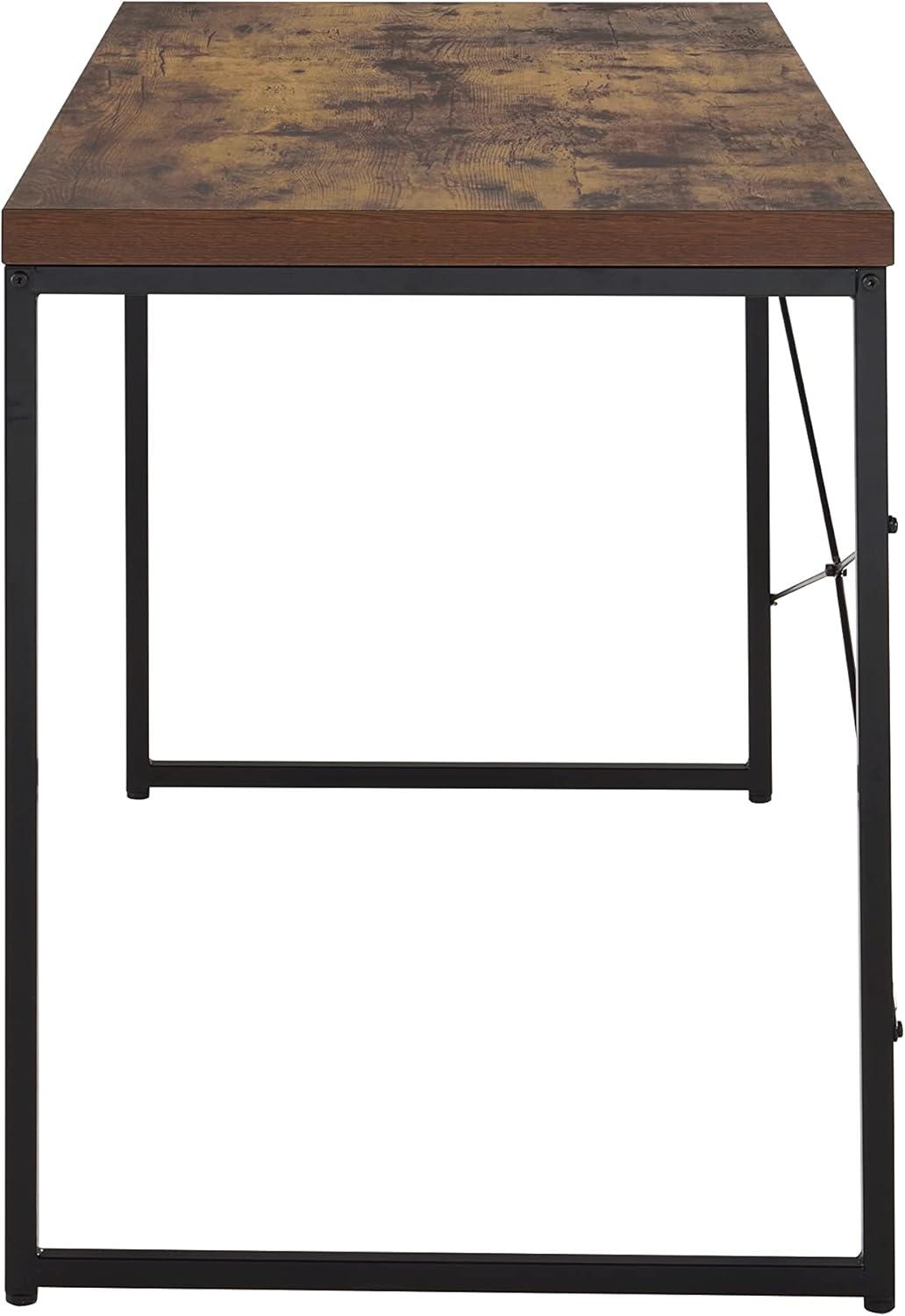 Rectangular Wooden Desk With Metal Base, Weathered Oak Brown And Black- Saltoro Sherpi