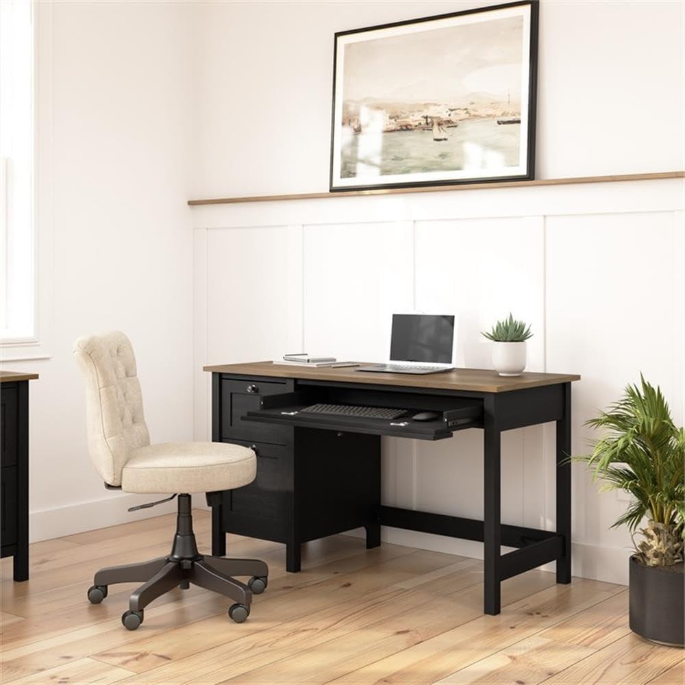Mayfield 54W Computer Desk with Drawers in Vintage Black and Reclaimed Pine