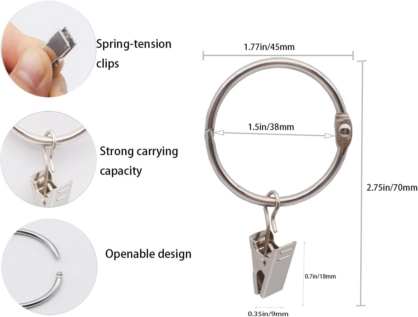 Silver Metal Openable Curtain Rings with Clips, 1.5 Inch, 40 Pack