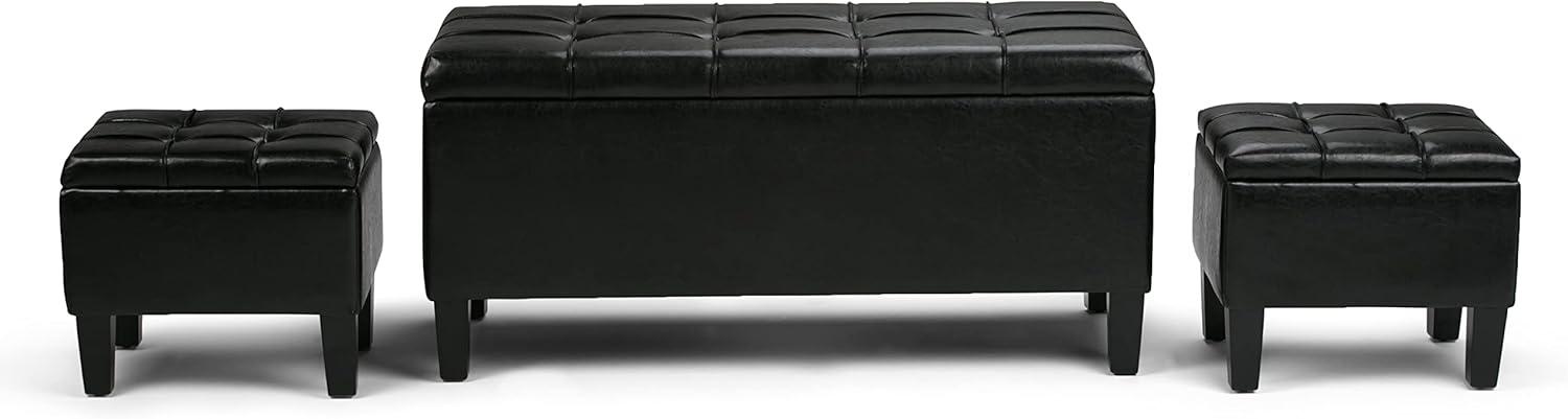 Dover Midnight Black Faux Leather 3-Piece Storage Ottoman Set