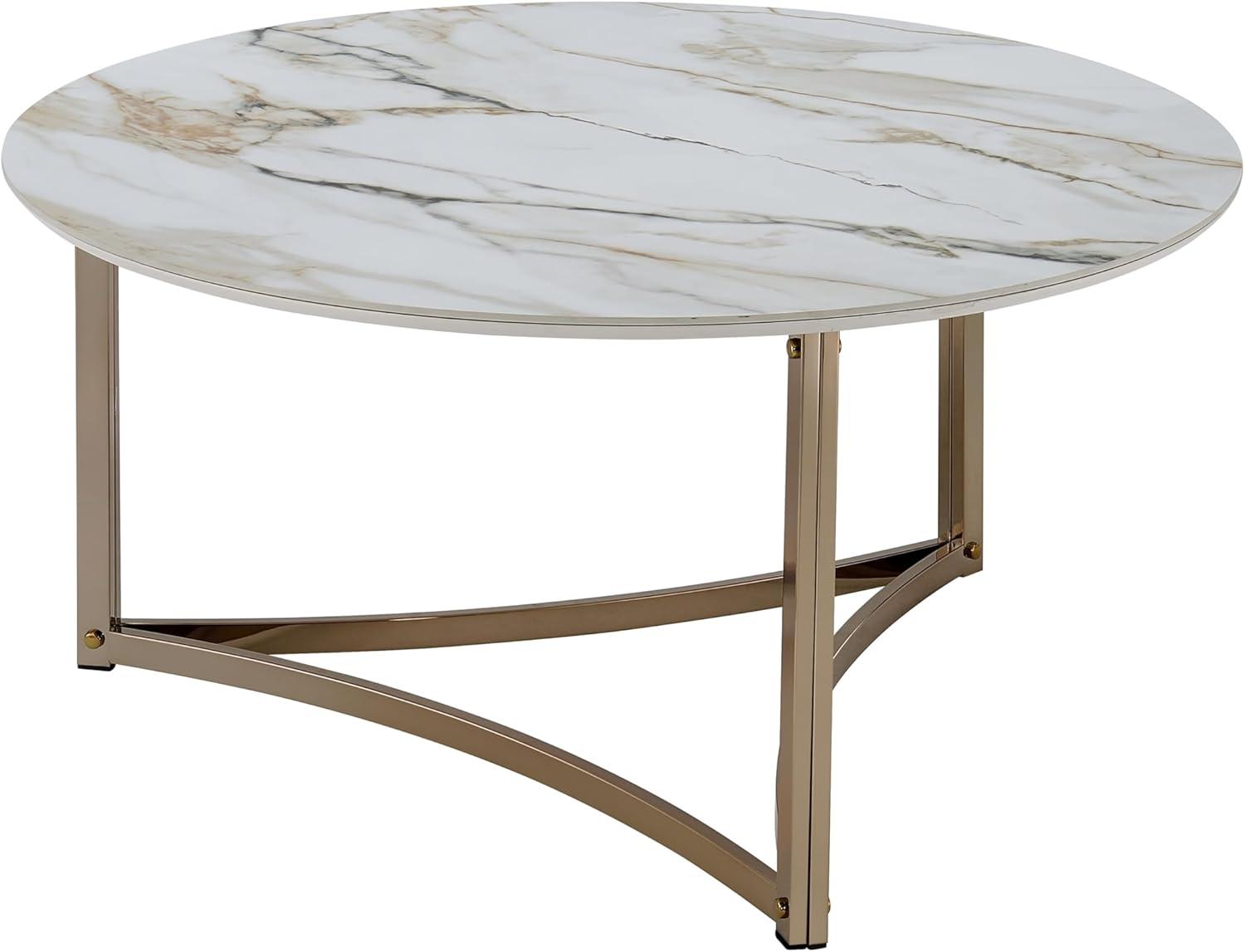 Aziz Round Sintered Stone Top Coffee Table with Champagne Metal Frame