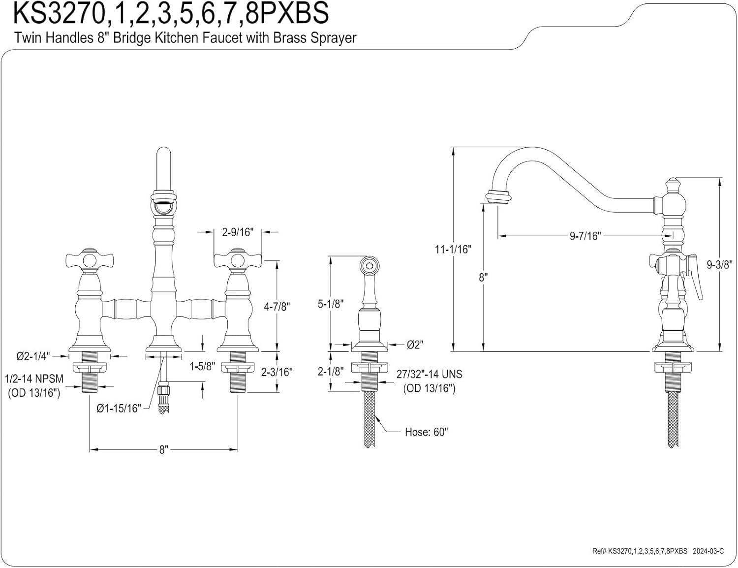 Brushed Brass Traditional Bridge Kitchen Faucet with Side Sprayer