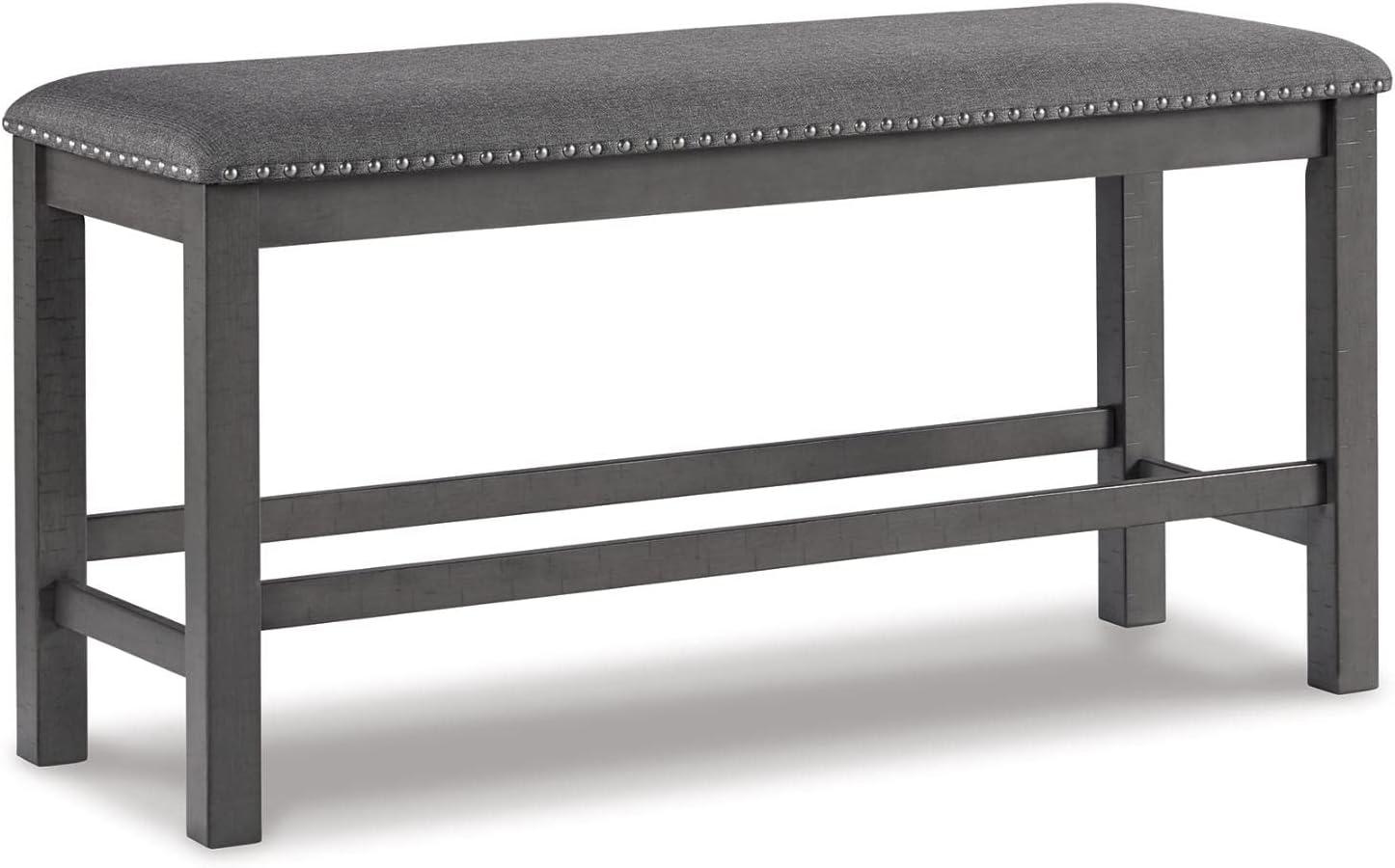 Transitional Gray Cushioned 48'' Dining Bench with Nailhead Trim