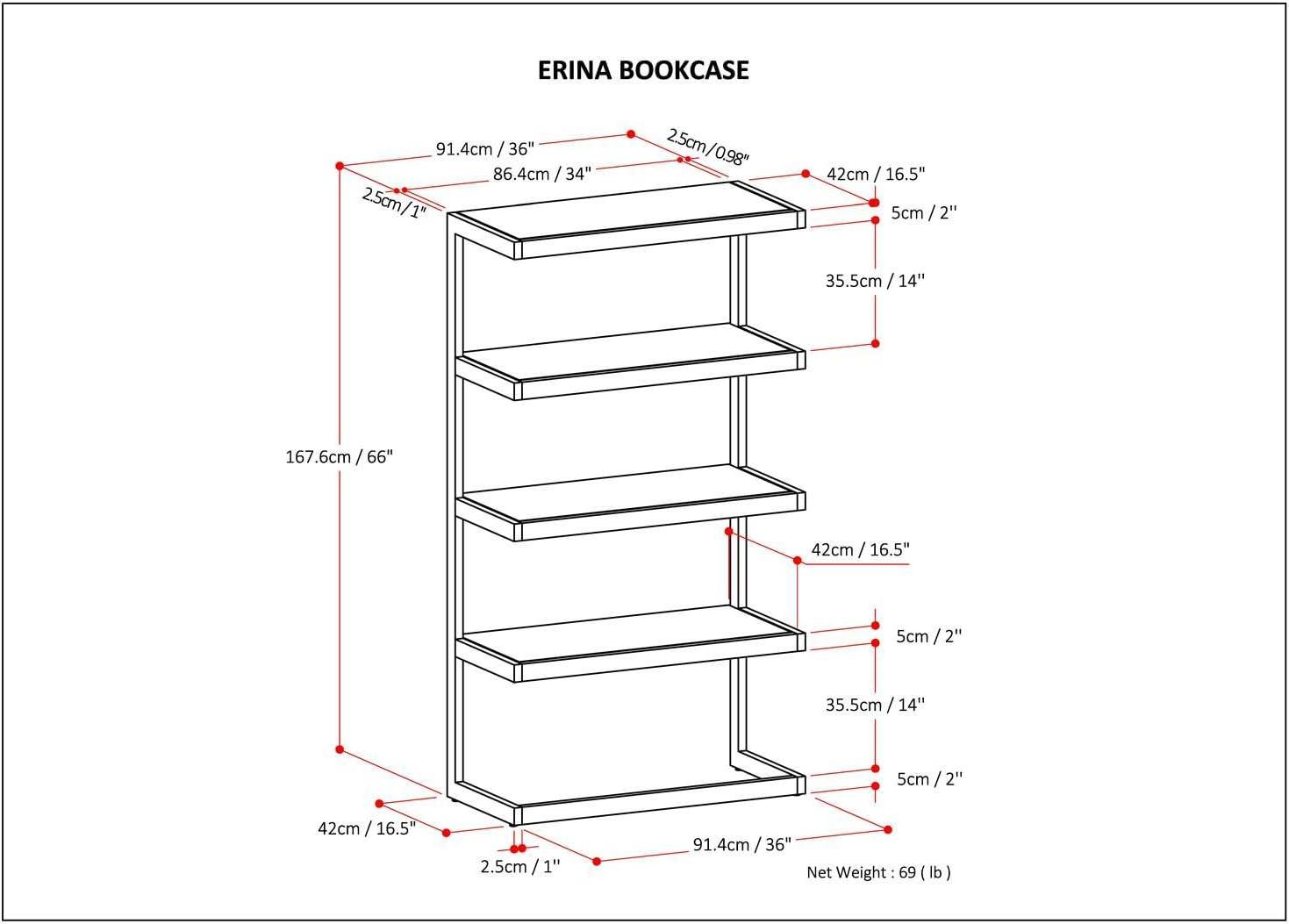 Erina Rustic Natural Aged Brown Solid Acacia and Metal Industrial Bookcase