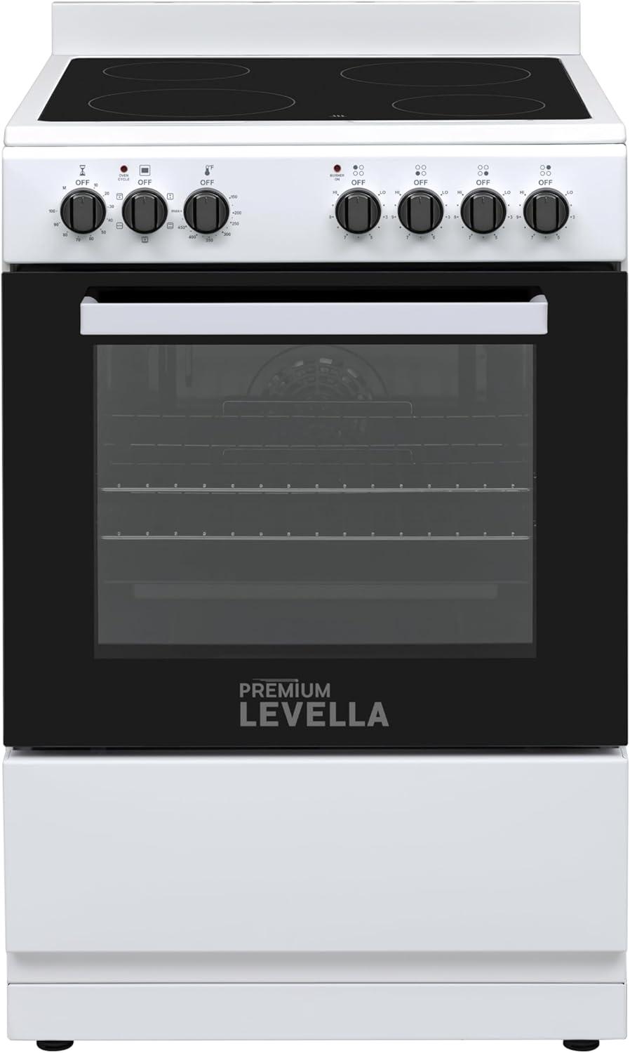 Premium Levella PREV2405VW 24" Vitroceramic Cooktop Electric Range with 4 Burners and 2.4 Cu. Ft. Single Convection Oven - White