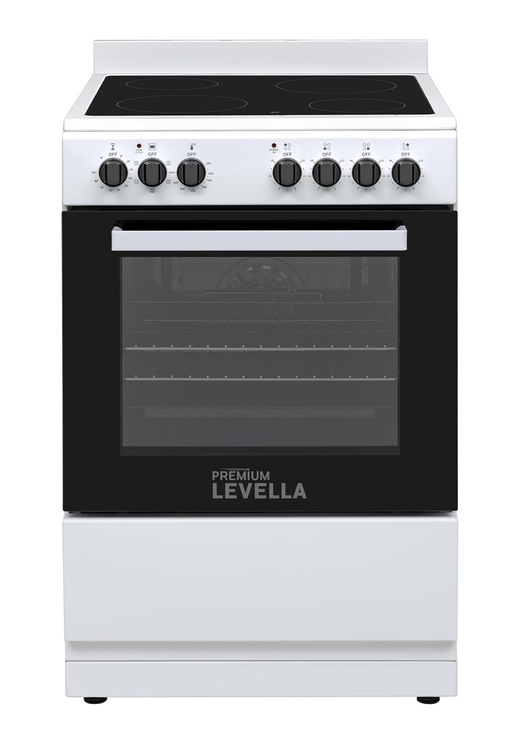 Premium Levella PREV2405VW 24" Vitroceramic Cooktop Electric Range with 4 Burners and 2.4 Cu. Ft. Single Convection Oven - White