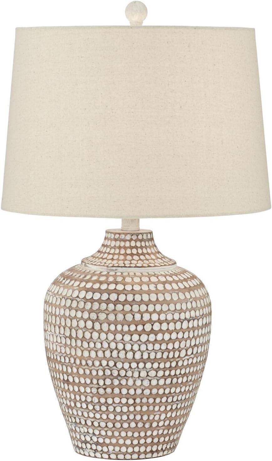 Matte White and Beige Jug Table Lamp with Linen Shade