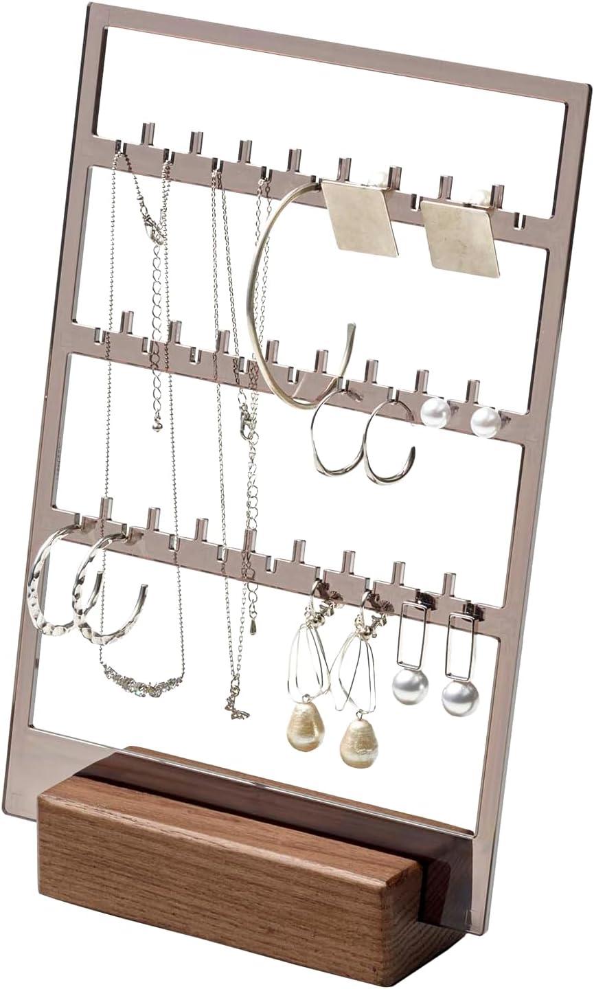 Slim Walnut Wood Jewelry Organizer for Women