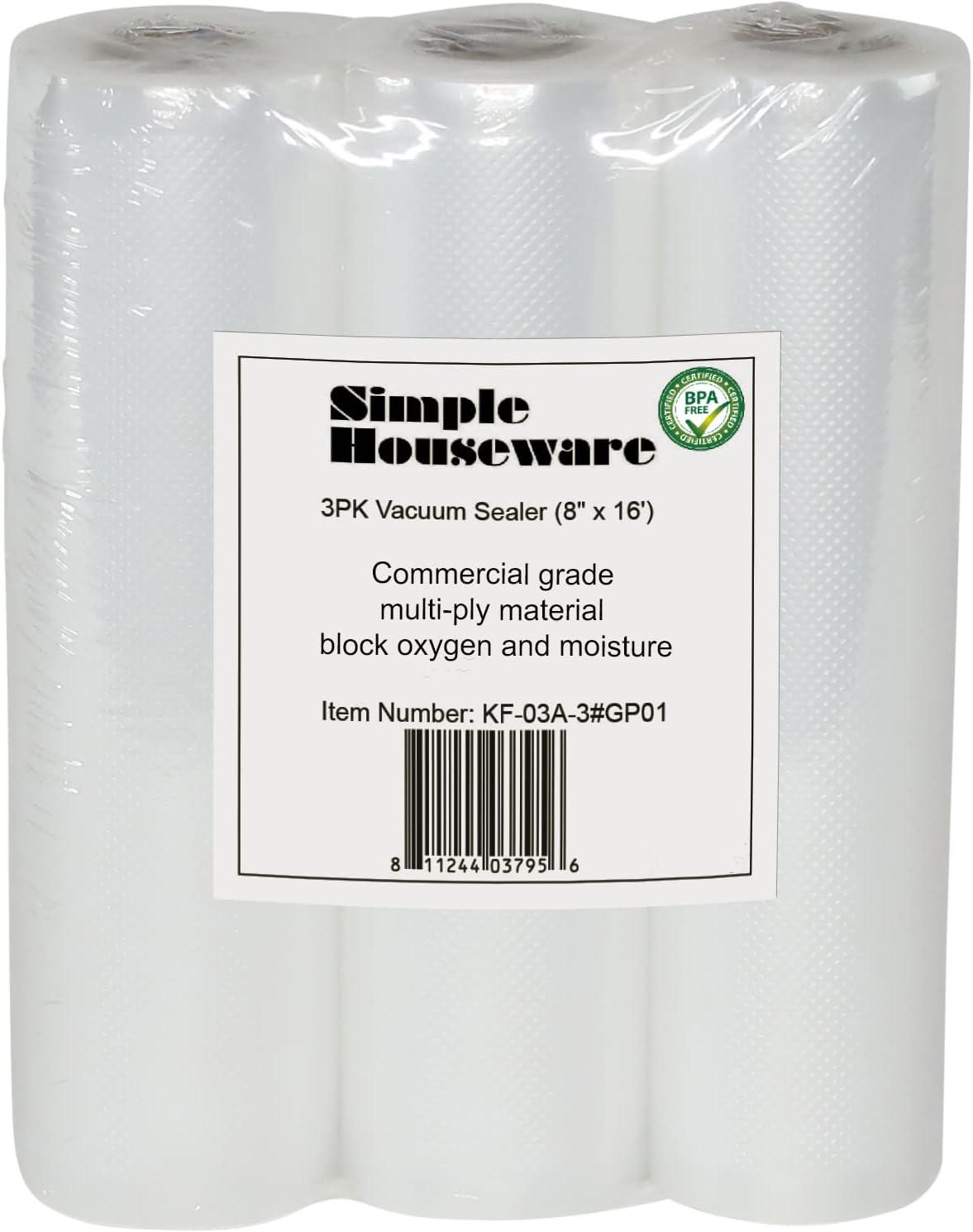 Simple Houseware Vacuum Sealer Bags 8'' x 25' Sous Vide Roll, 4-Pack C33