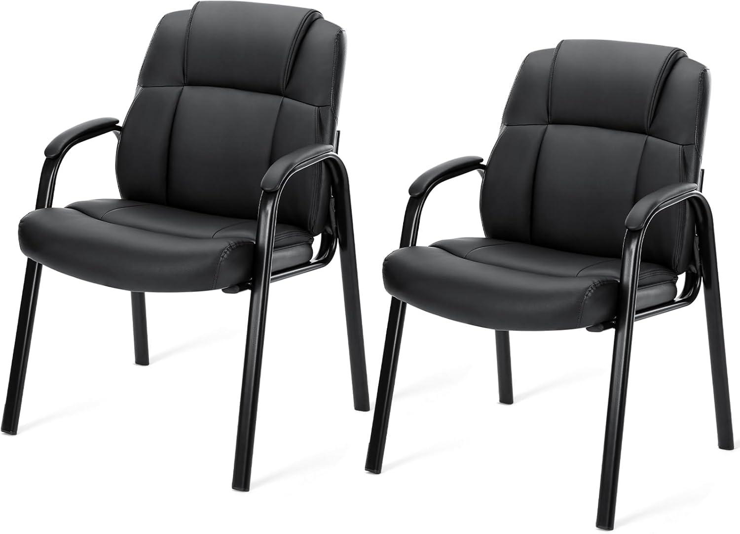 Black Faux Leather Waiting Room Chairs with Metal Frame, Set of 2