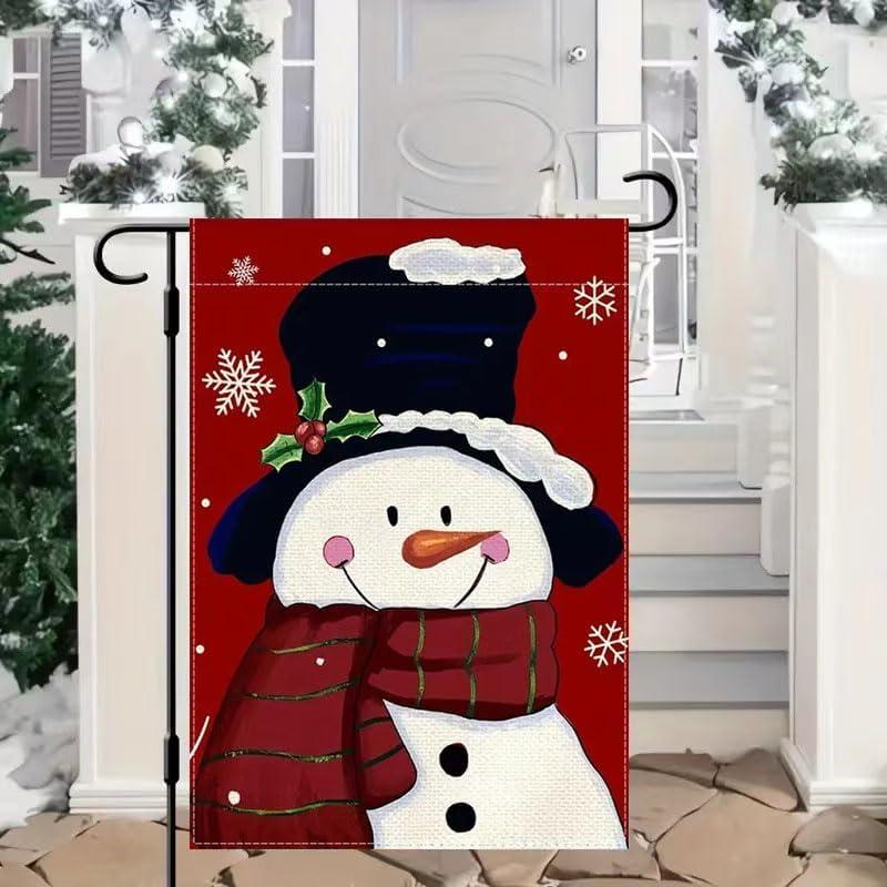 JOOCAR Smile Snowman with Red Scarf Outdoor Yard Flag Decorative Snowflake Winter Garden Flag 12x18 Inch