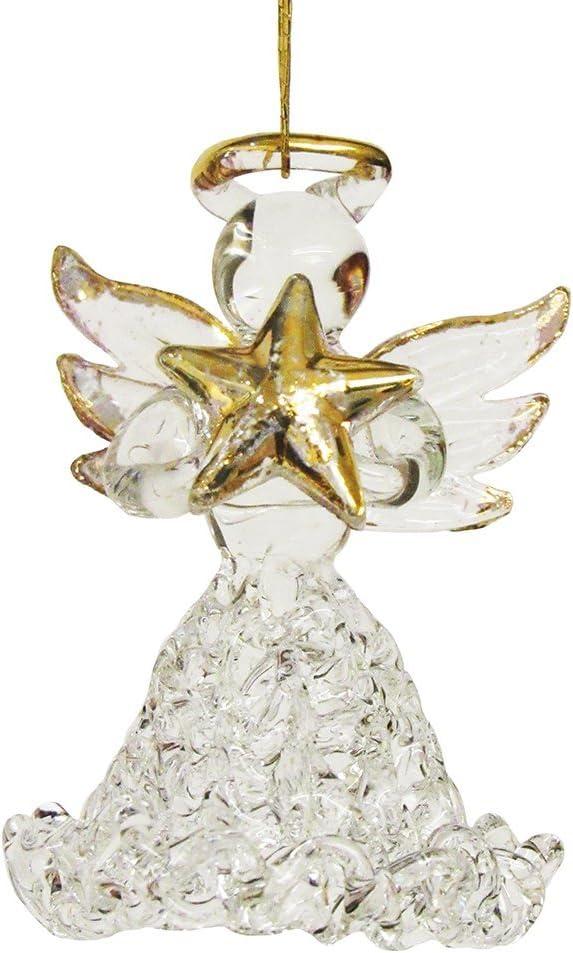 Set of 8 Clear Glass Angel Ornaments with Gold Accents