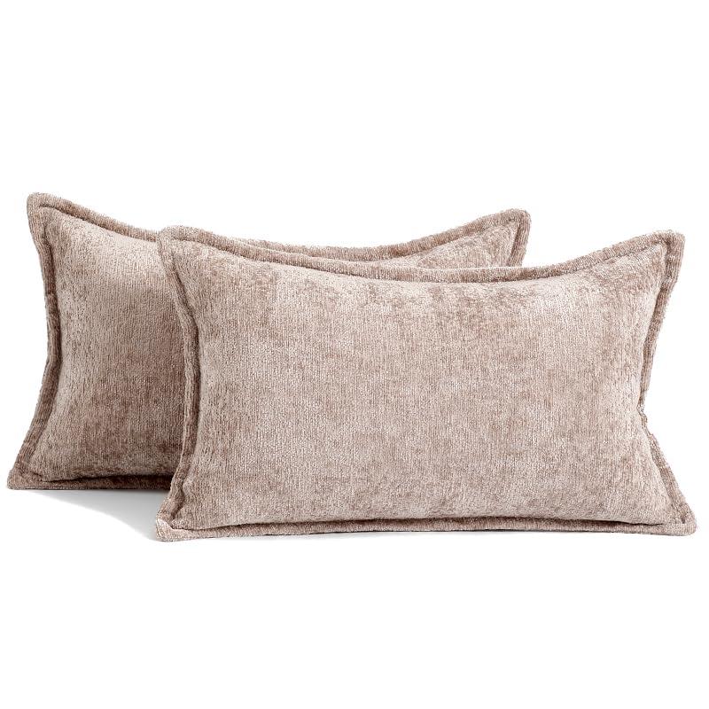 Khaki Velvet Textured Polyester Standard Lumbar Pillow Covers