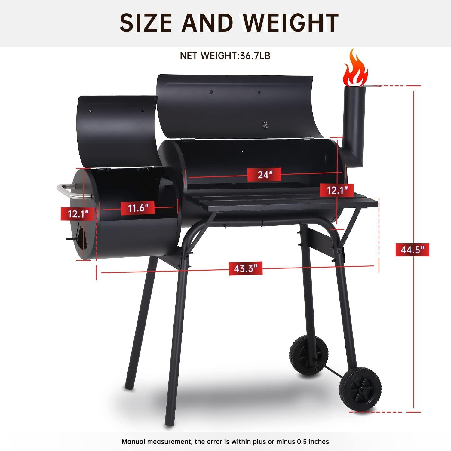 Black Steel Portable BBQ Grill with Offset Smoker