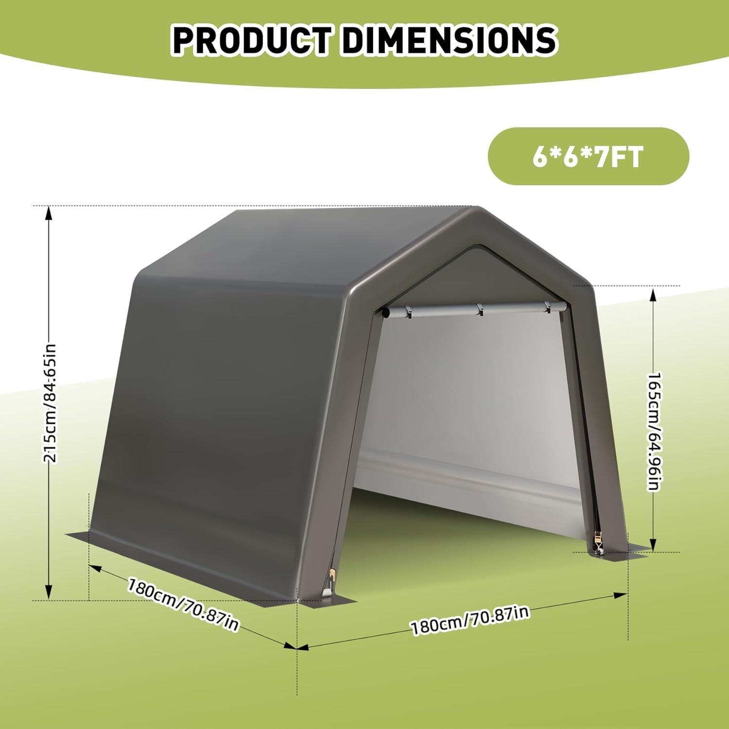 Gray Metal 6x6x7 ft Portable Storage Shed with Roll-Up Door