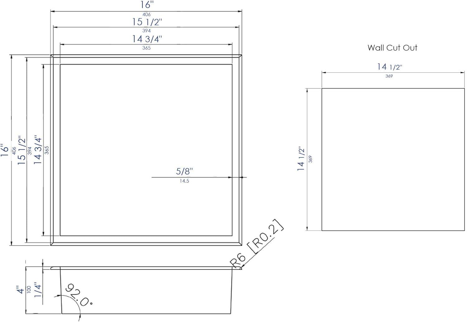 ALFI brand 16" x 16" Black Matte Stainless Steel Square Single Shelf Bath Shower Niche