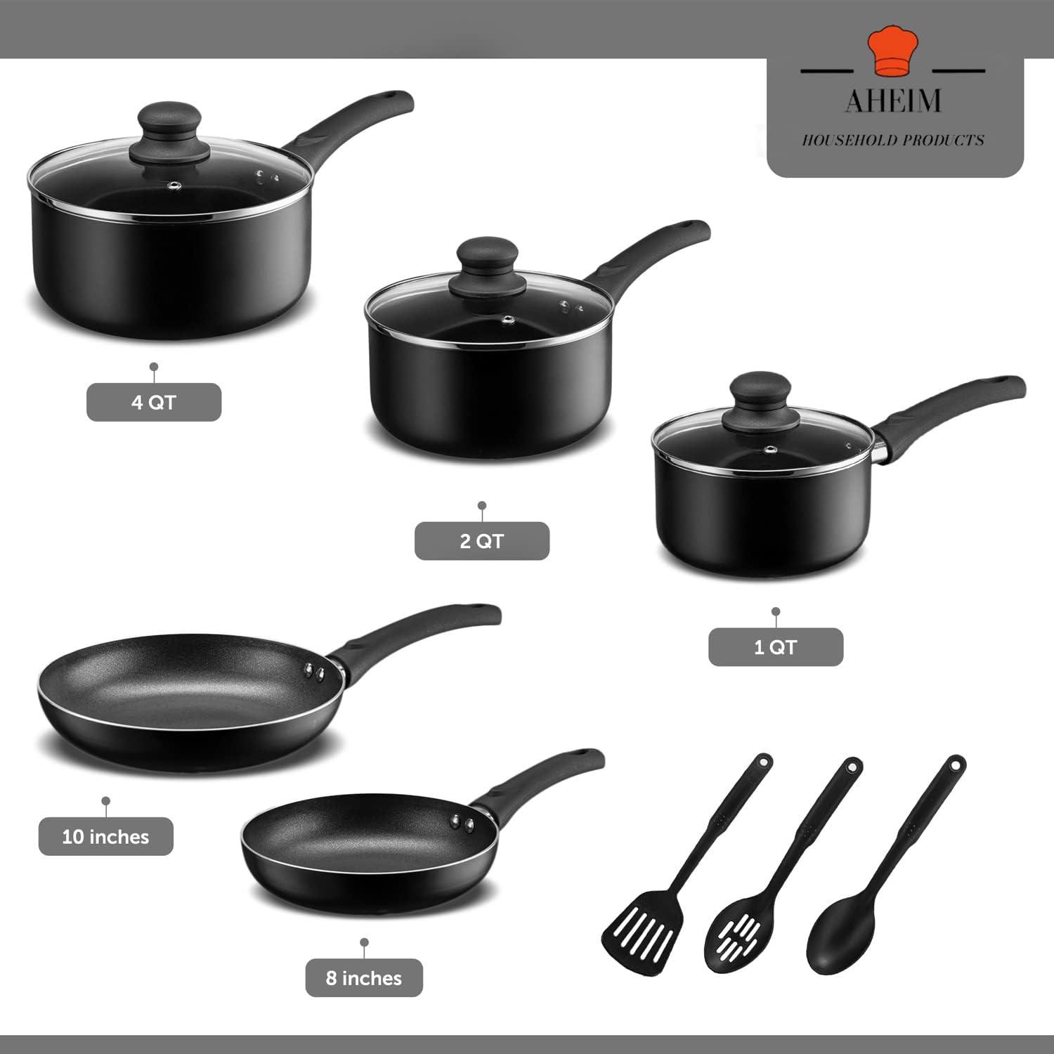 Black Aluminum Nonstick 11-Piece Cookware Set with Utensils